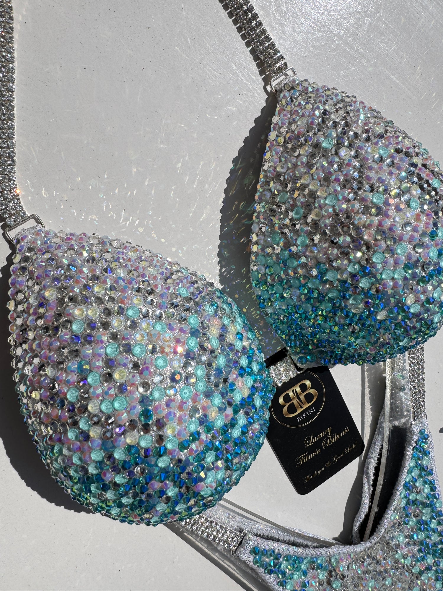 Turquoise light blue to silver ombre triangle bikini B/ small C cup