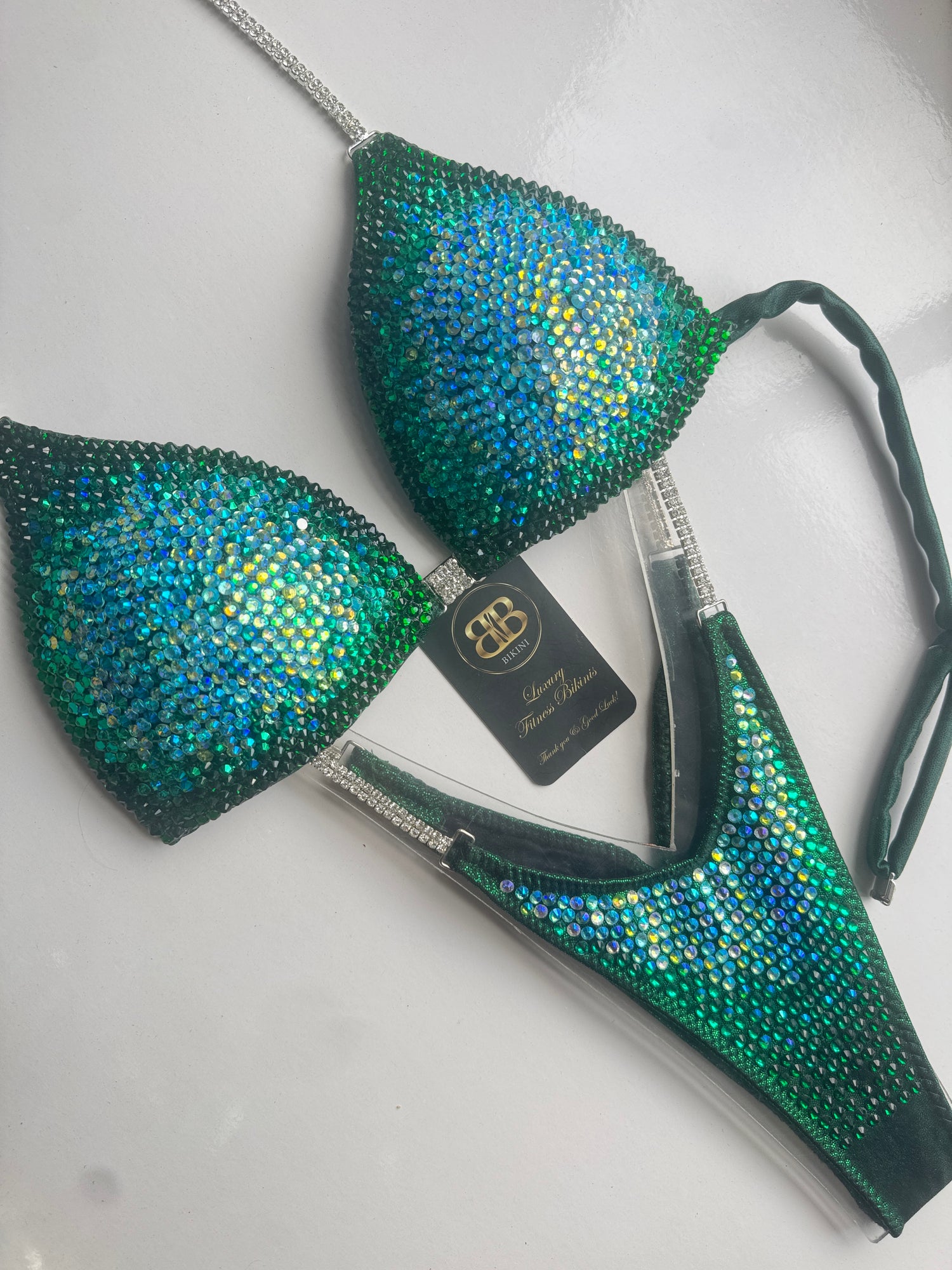 Green and turquoise middle ombre triangle bikini