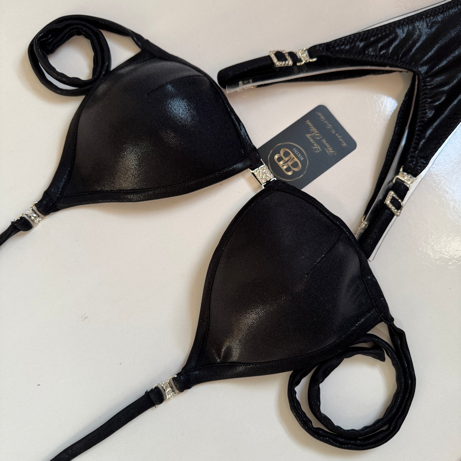 Shiny Black Posing Bikini - D Cup