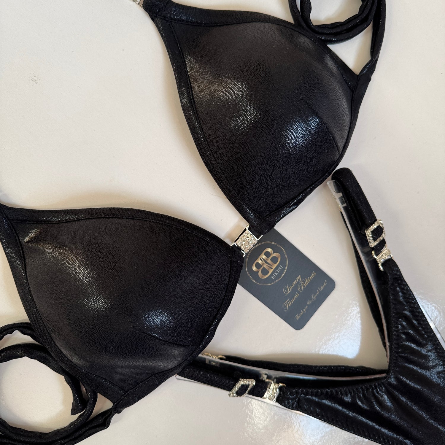 Shiny Black Posing Bikini - D Cup