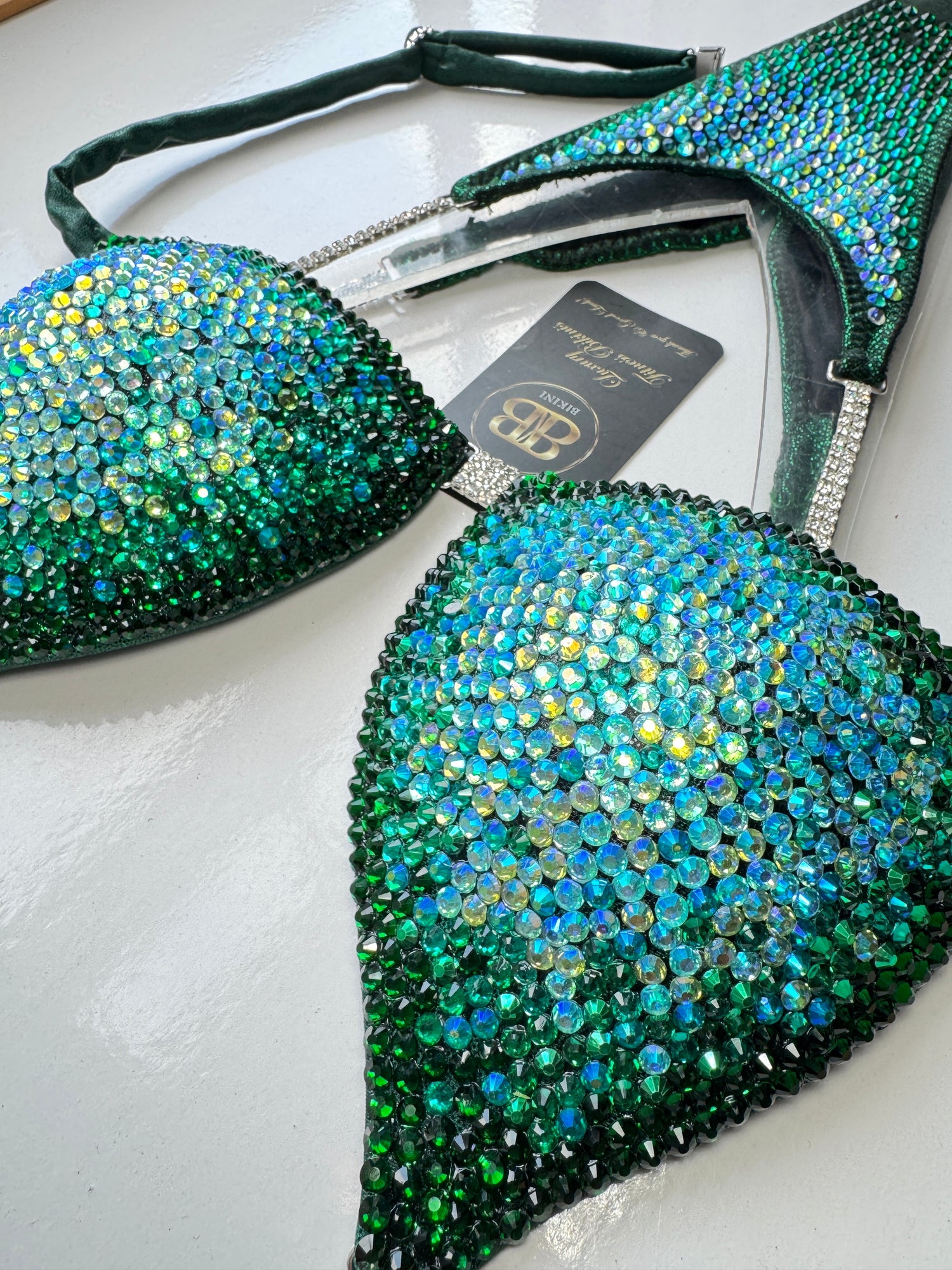 Green and turquoise middle ombre triangle bikini