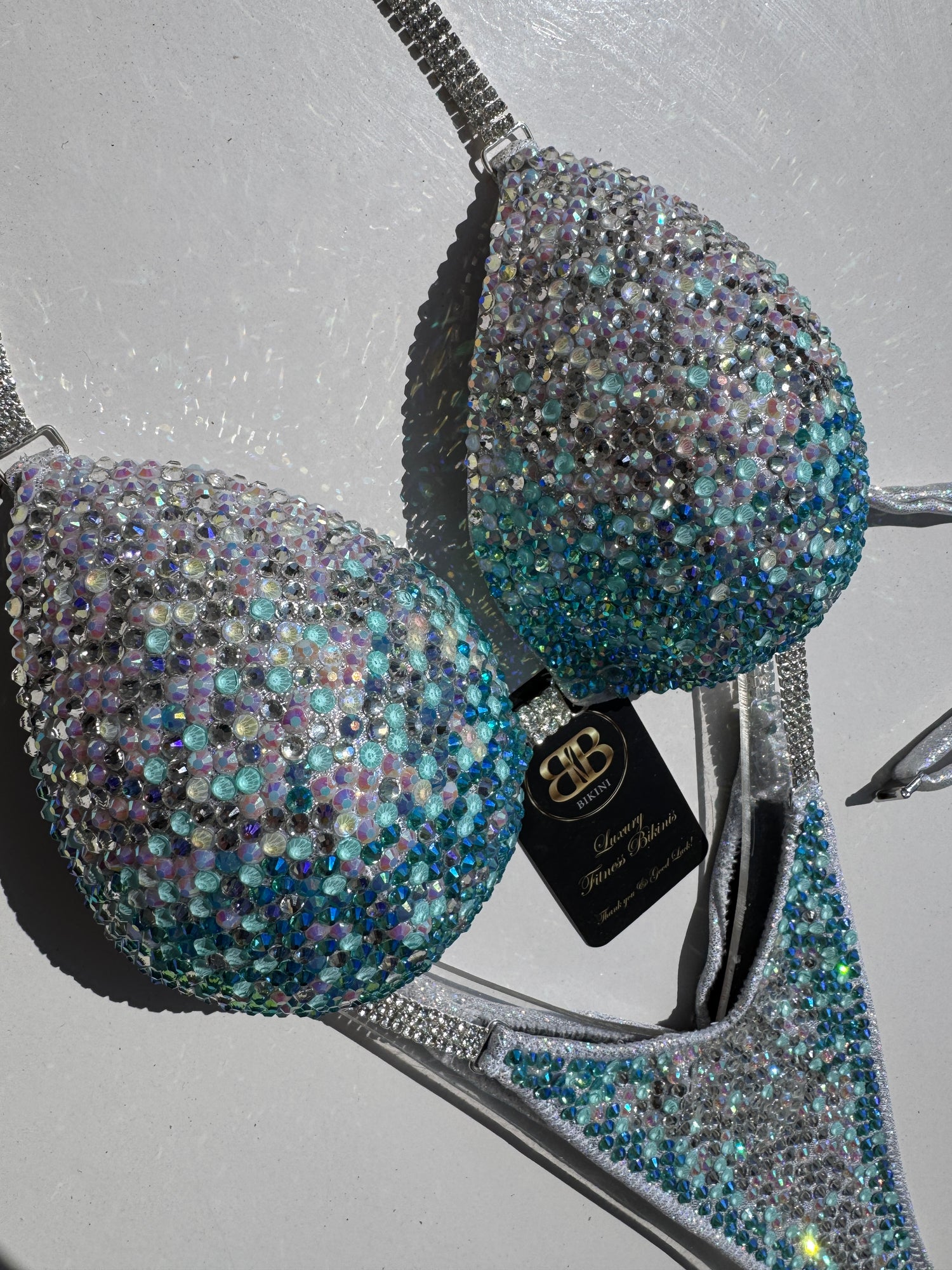 Turquoise light blue to silver ombre triangle bikini B/ small C cup