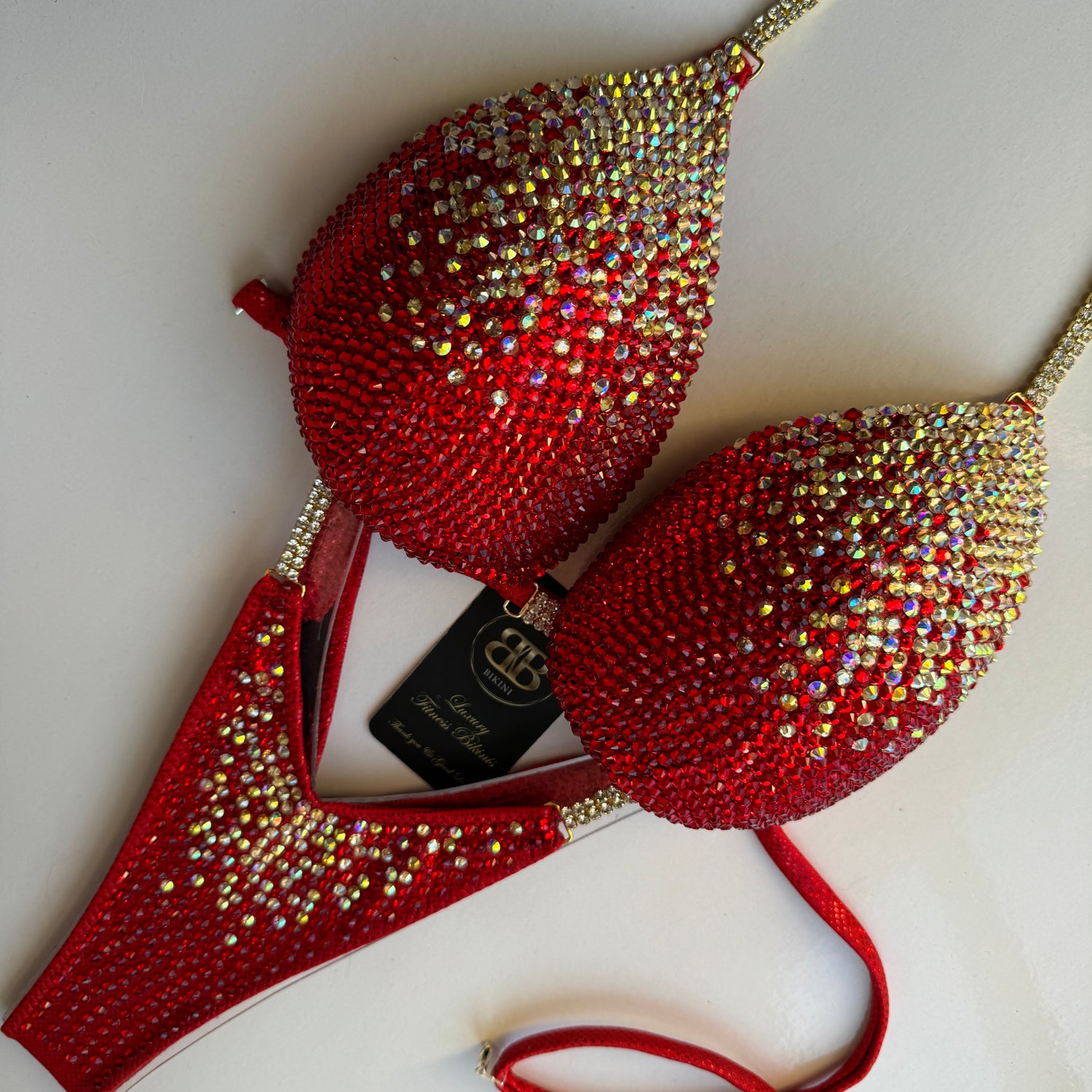 Red and Gold Triangle ( NPC) competition bikini