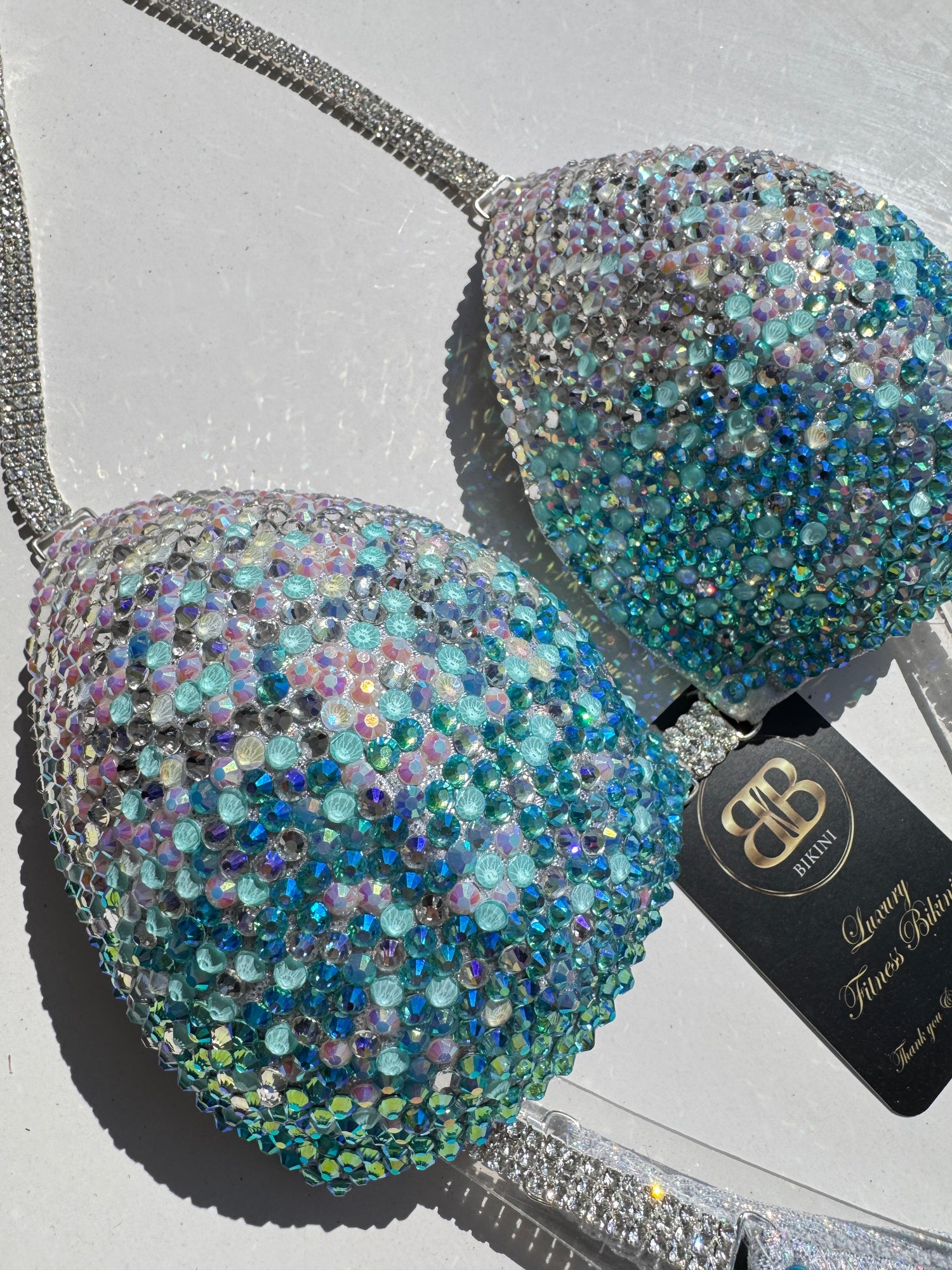 Turquoise light blue to silver ombre triangle bikini B/ small C cup