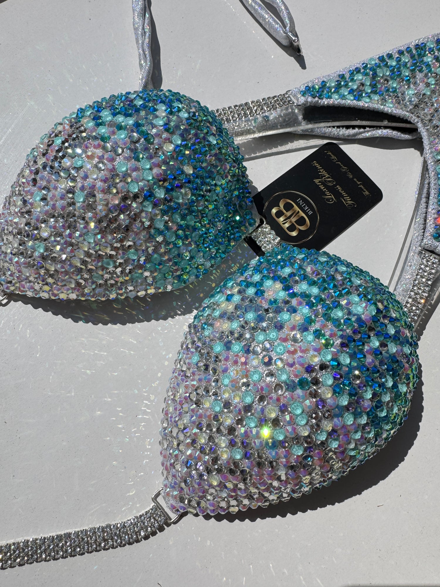 Turquoise light blue to silver ombre triangle bikini B/ small C cup