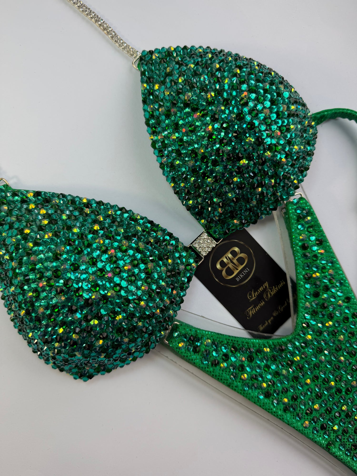 Green zircon and emerald triangle bikini - A/B bra cup (no. 261) - ready to buy