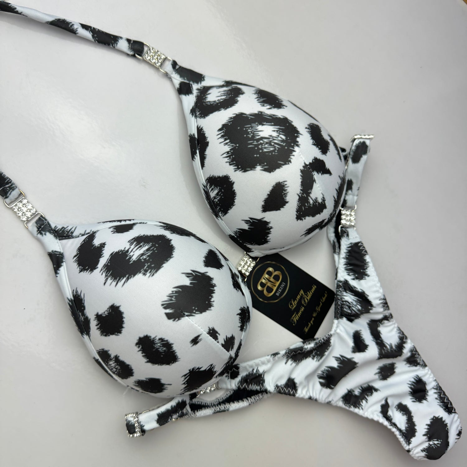 Monochrone Large Leopard Print - Posing Bikini With Mini Connectors and Adjustable bottoms - Bra cupD/DD