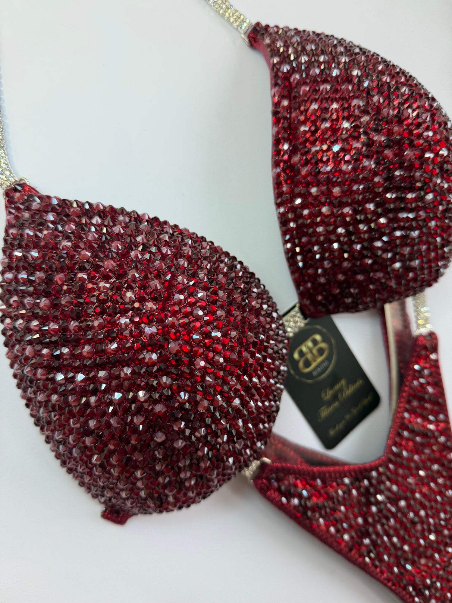 Burgundy dark red triangle bikini with AB burgundy crystals - DD bra cup (no. 267) - ready to buy