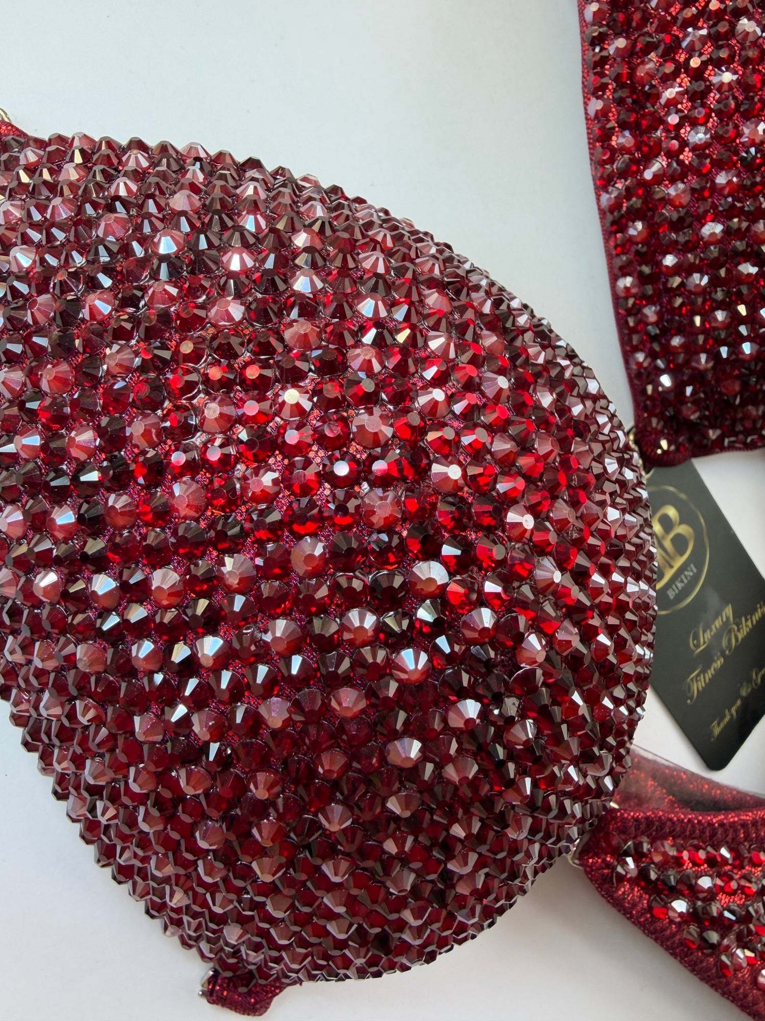 Burgundy dark red triangle bikini with AB burgundy crystals - DD bra cup (no. 267) - ready to buy