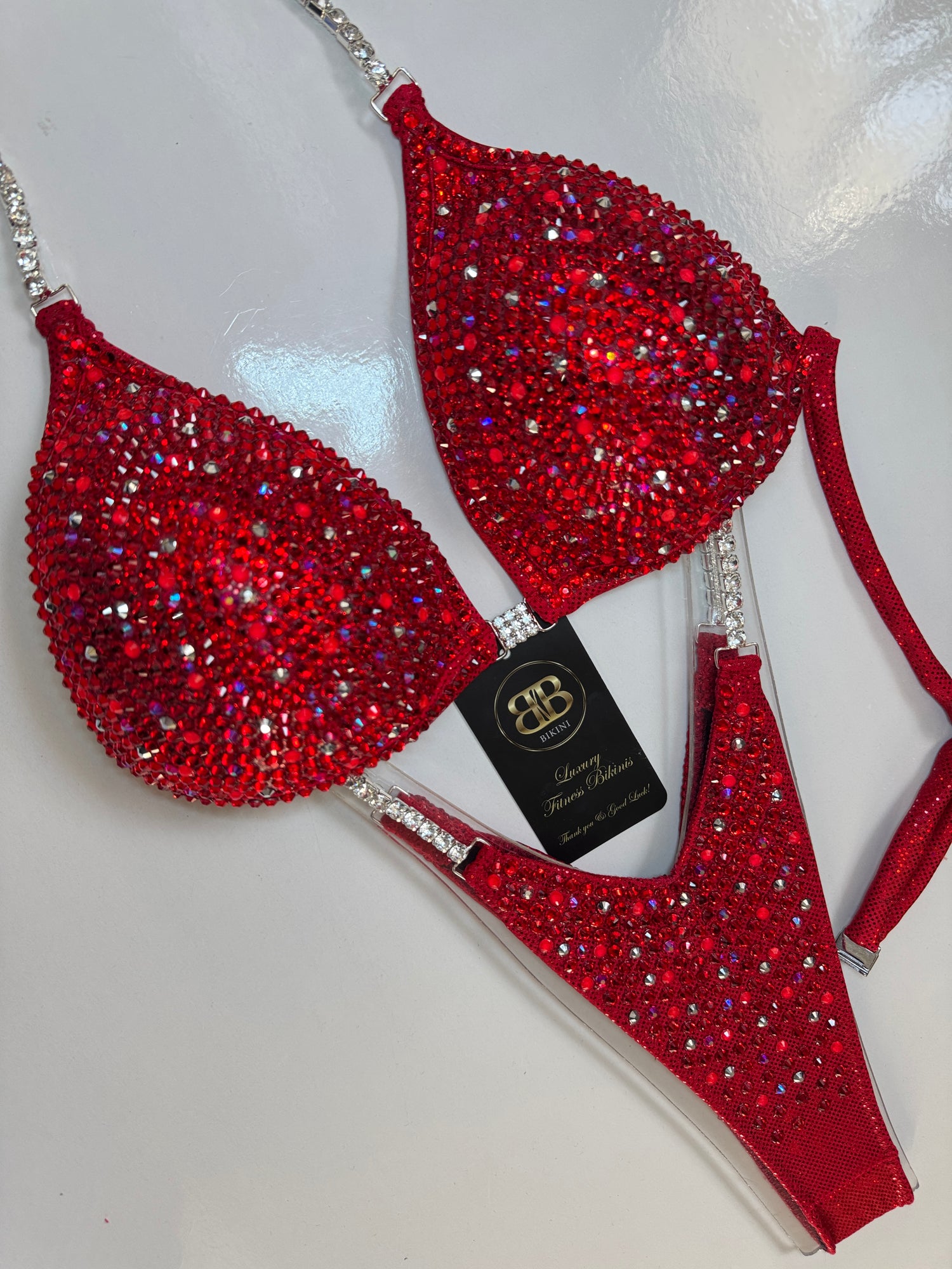 Brand new red with silver and neon pink dust NPC style bikini - C cup