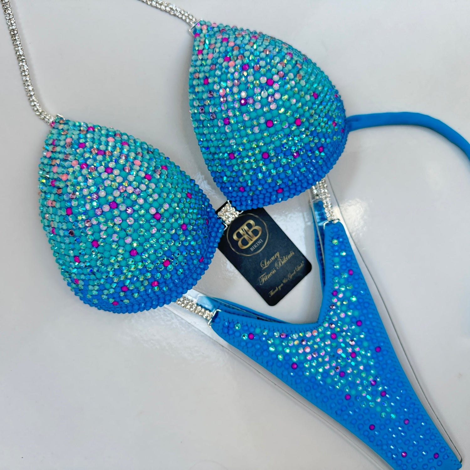 Neon turquoise blue with pink ombre NPC style bikini - B/C cup , ready to buy
