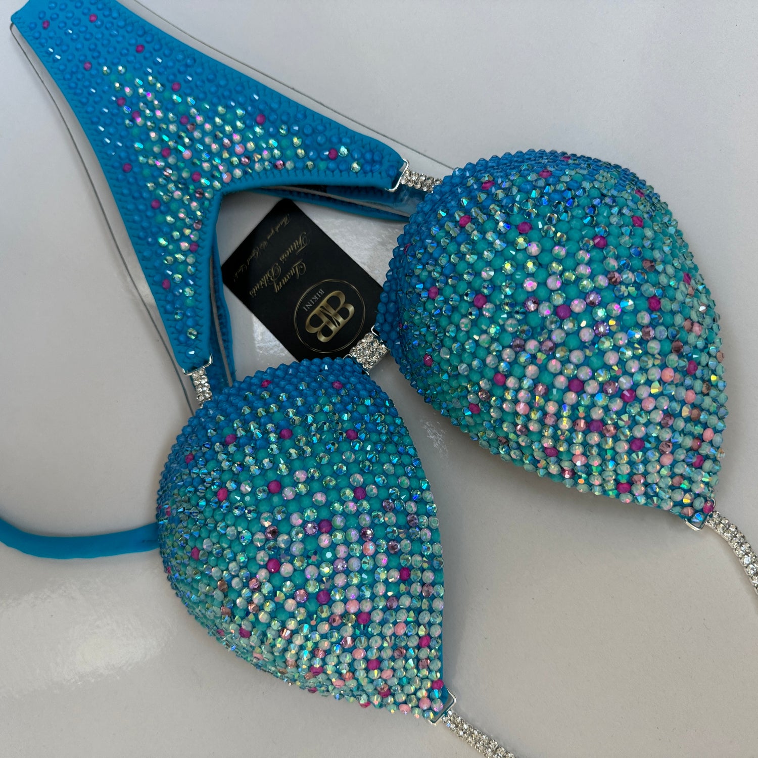 Neon turquoise blue with pink ombre  NPC style bikini - B/C cup , ready to buy