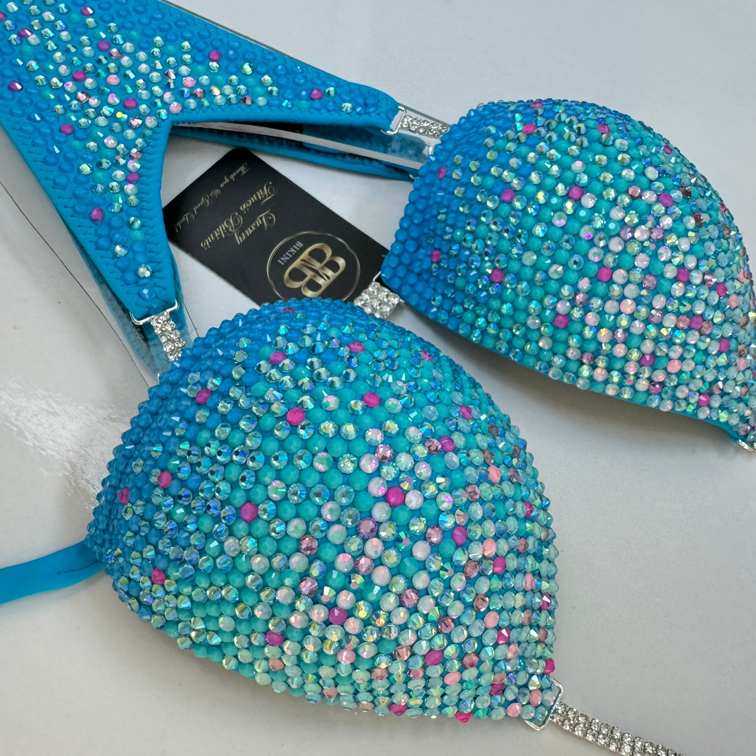 Neon turquoise blue with pink ombre  NPC style bikini - B/C cup , ready to buy