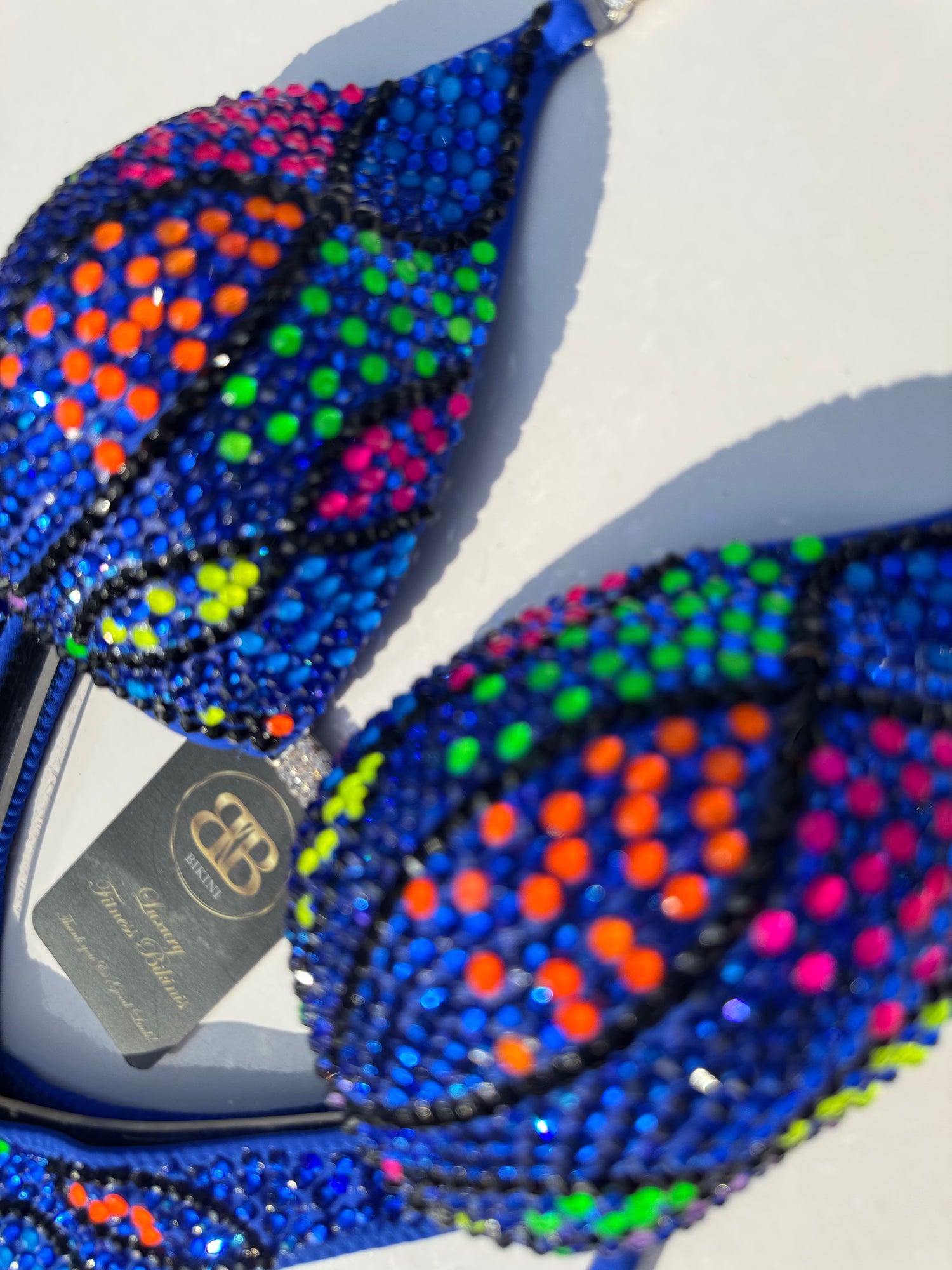 Royal blue figure suit with neon crystals - C cup