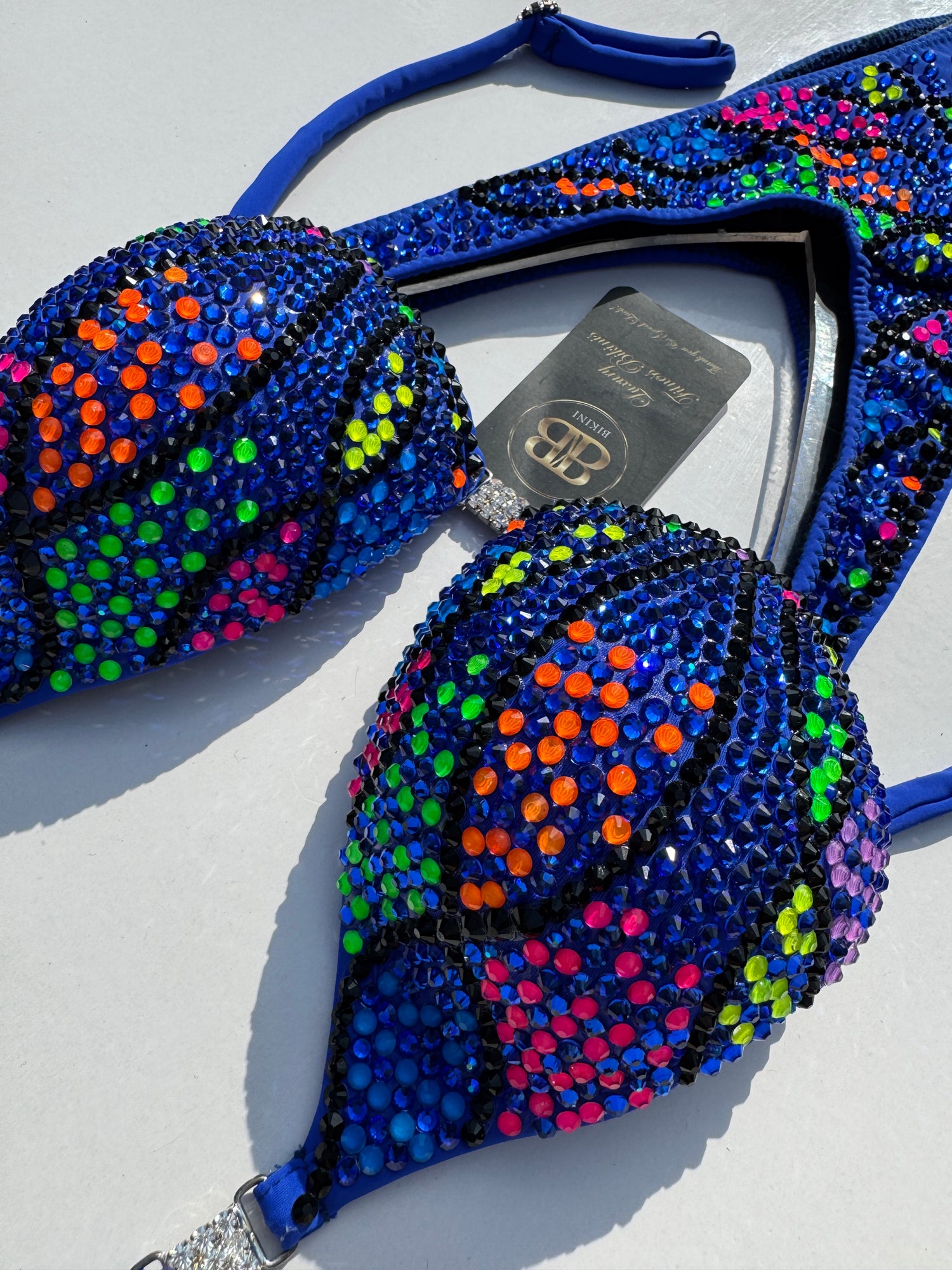 Royal blue figure suit with neon crystals - C cup