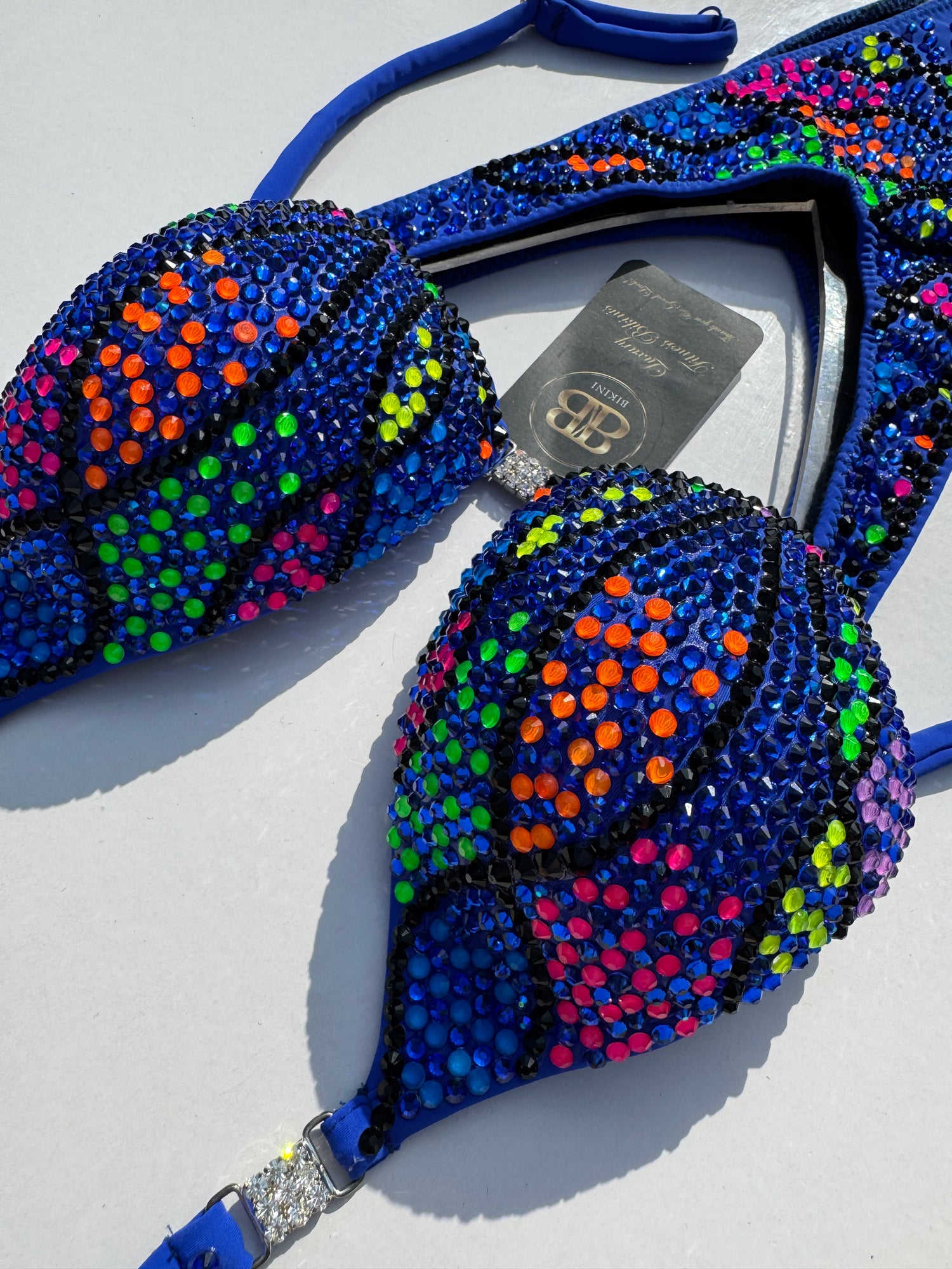 Royal blue figure suit with neon crystals - C cup