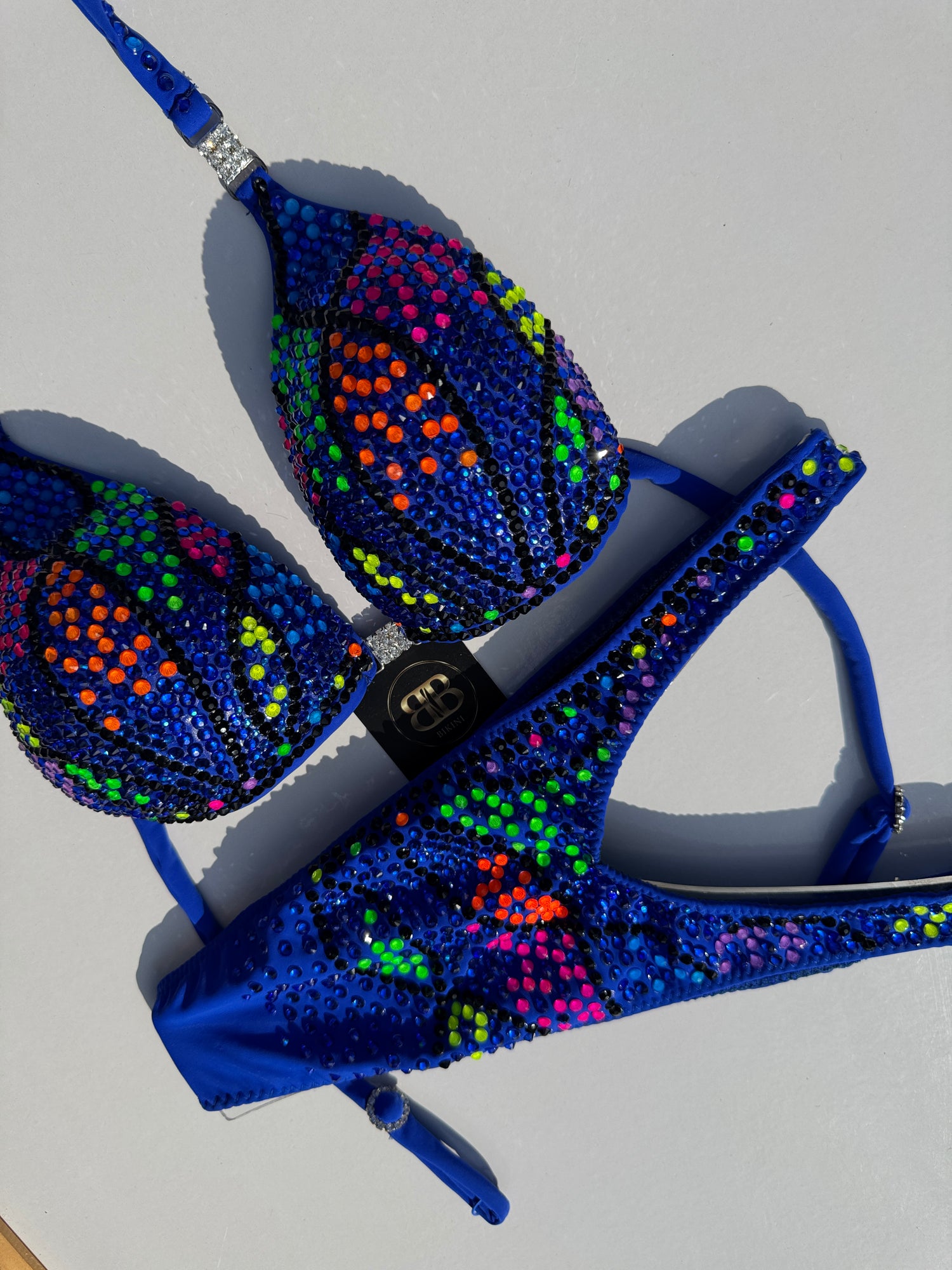Royal blue figure suit with neon crystals - C cup