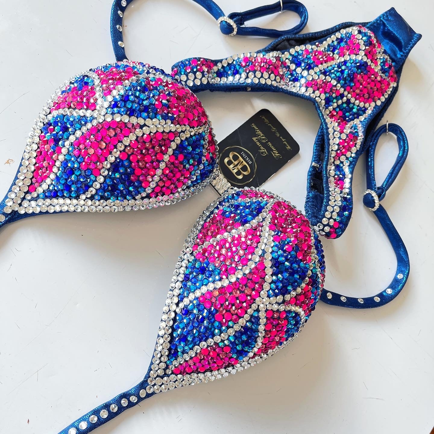 Neon pink, Sapphire blue & Silver Competition Suit (602)