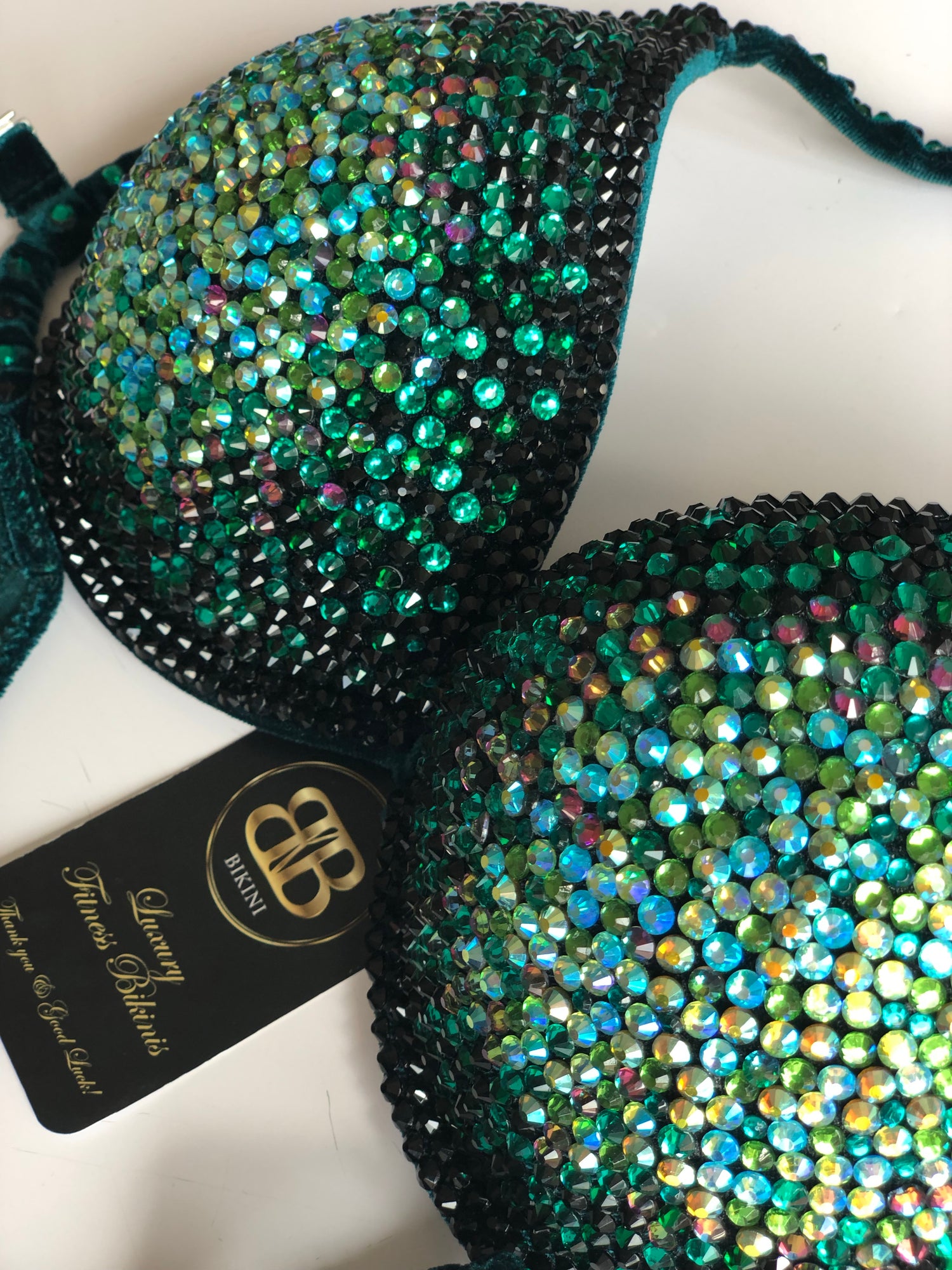 (Bethany) Emerald and Aqua Middle Ombré Competition Bikini