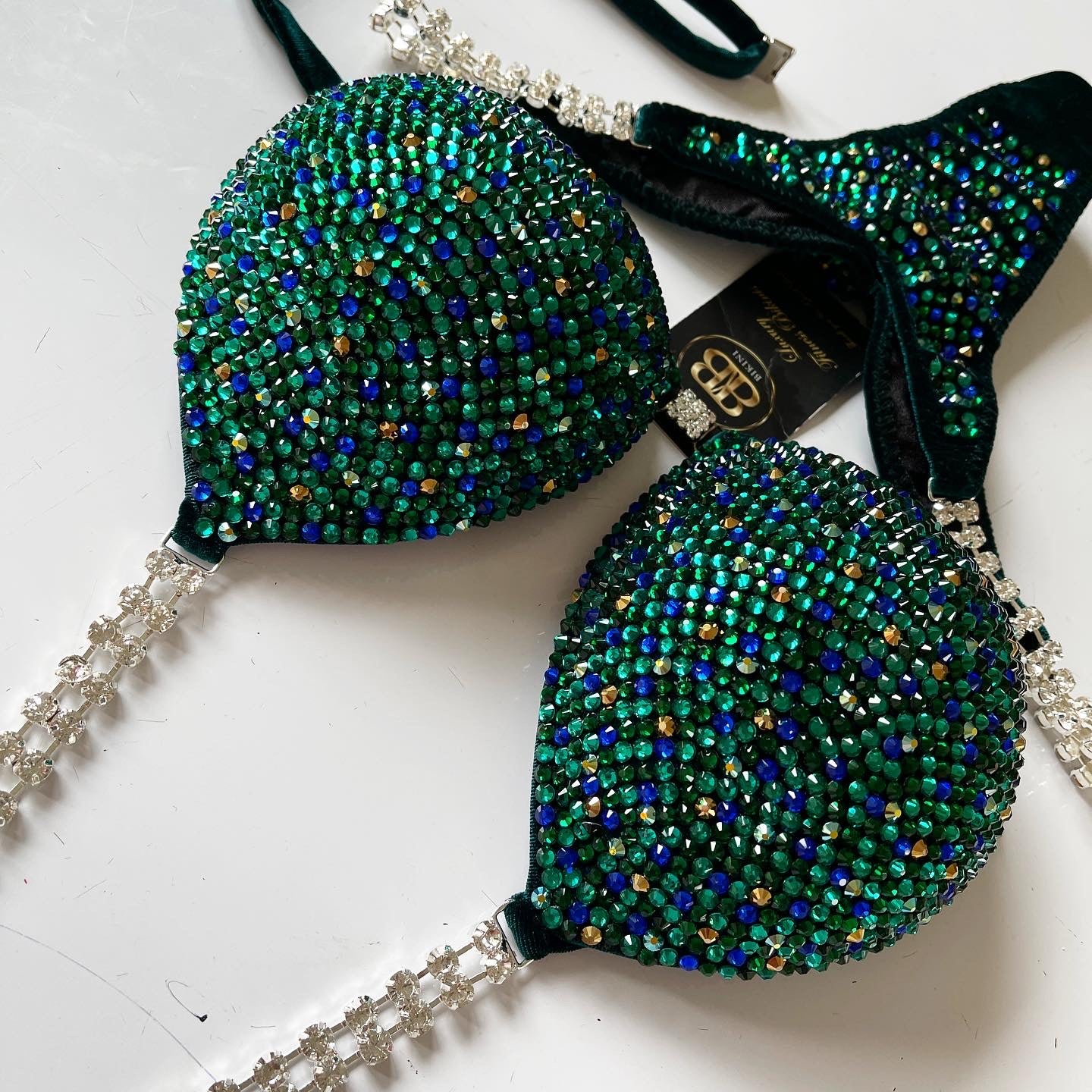 Forest Mix Emerald velvet Competition Bikini - Ready To Buy (RB23)