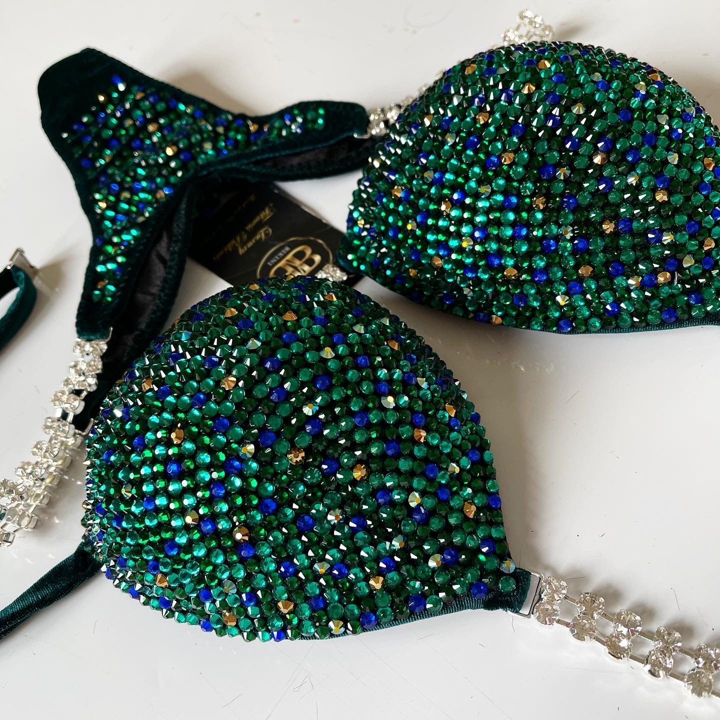 Forest Mix Emerald velvet Competition Bikini - Ready To Buy (RB23)