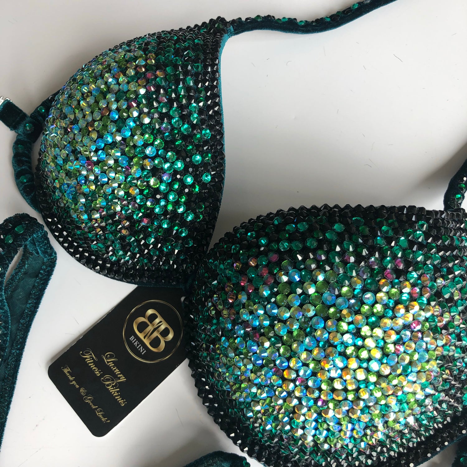 (Bethany) Emerald and Aqua Middle Ombré Competition Bikini