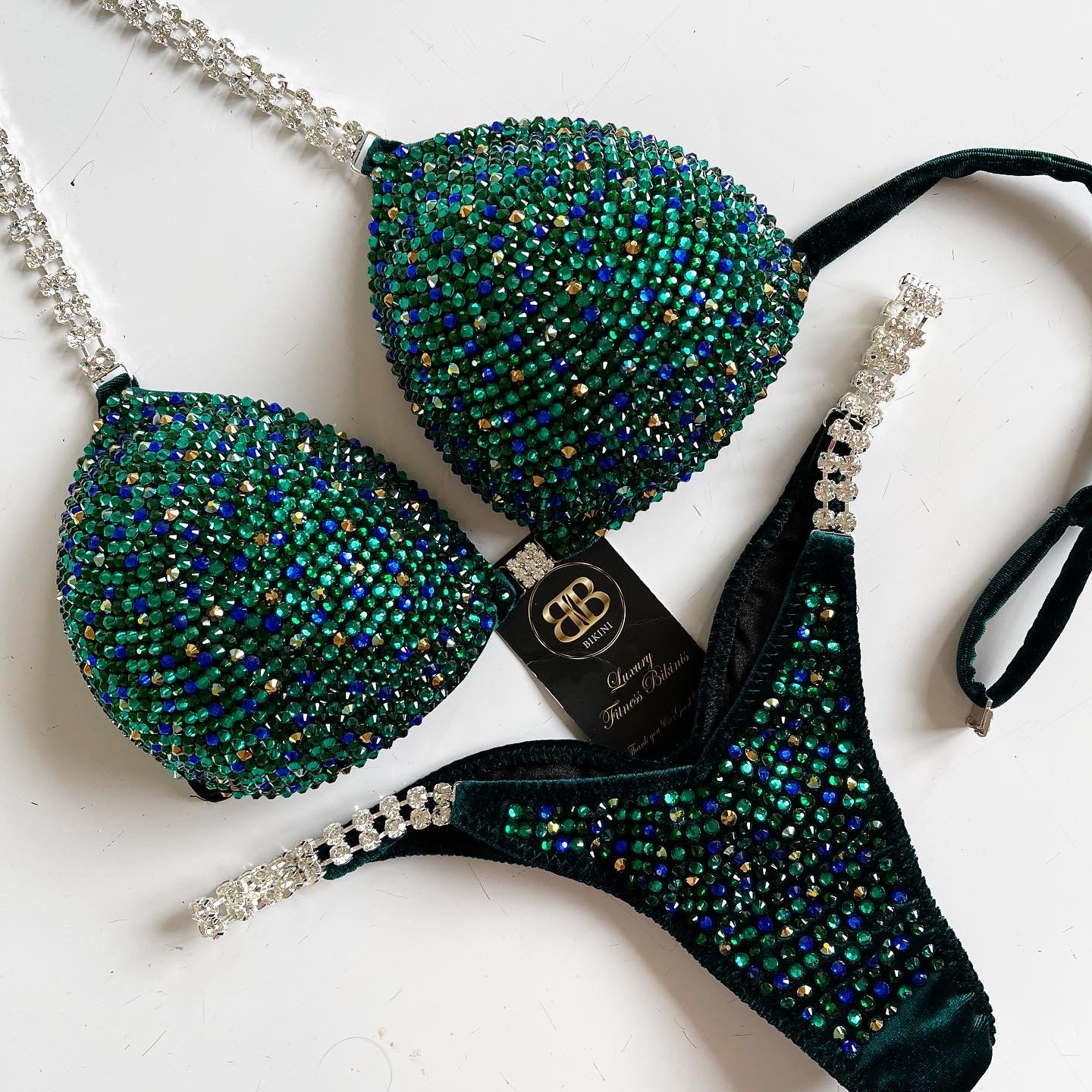 Forest Mix Emerald velvet Competition Bikini - Ready To Buy (RB23)