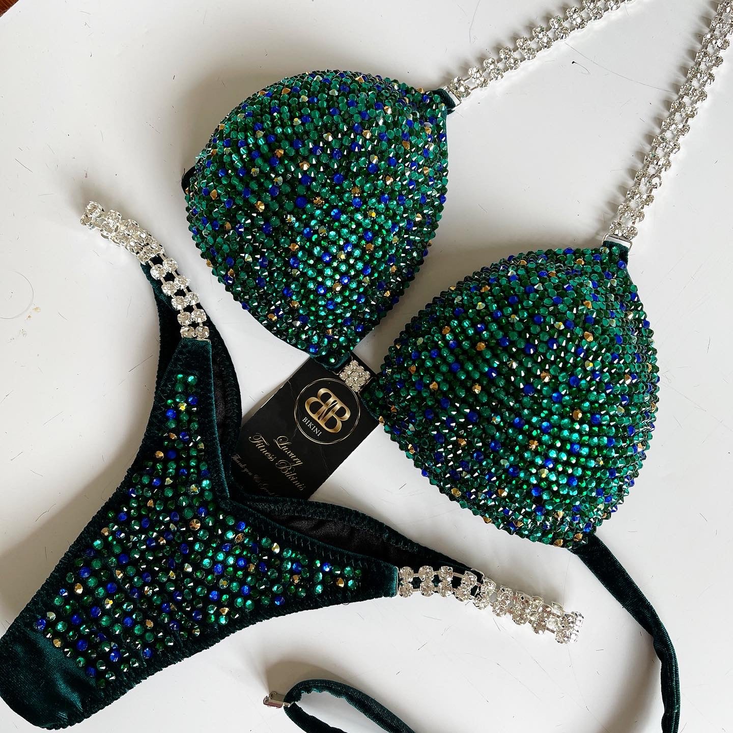 Forest Mix Emerald velvet Competition Bikini - Ready To Buy (RB23)