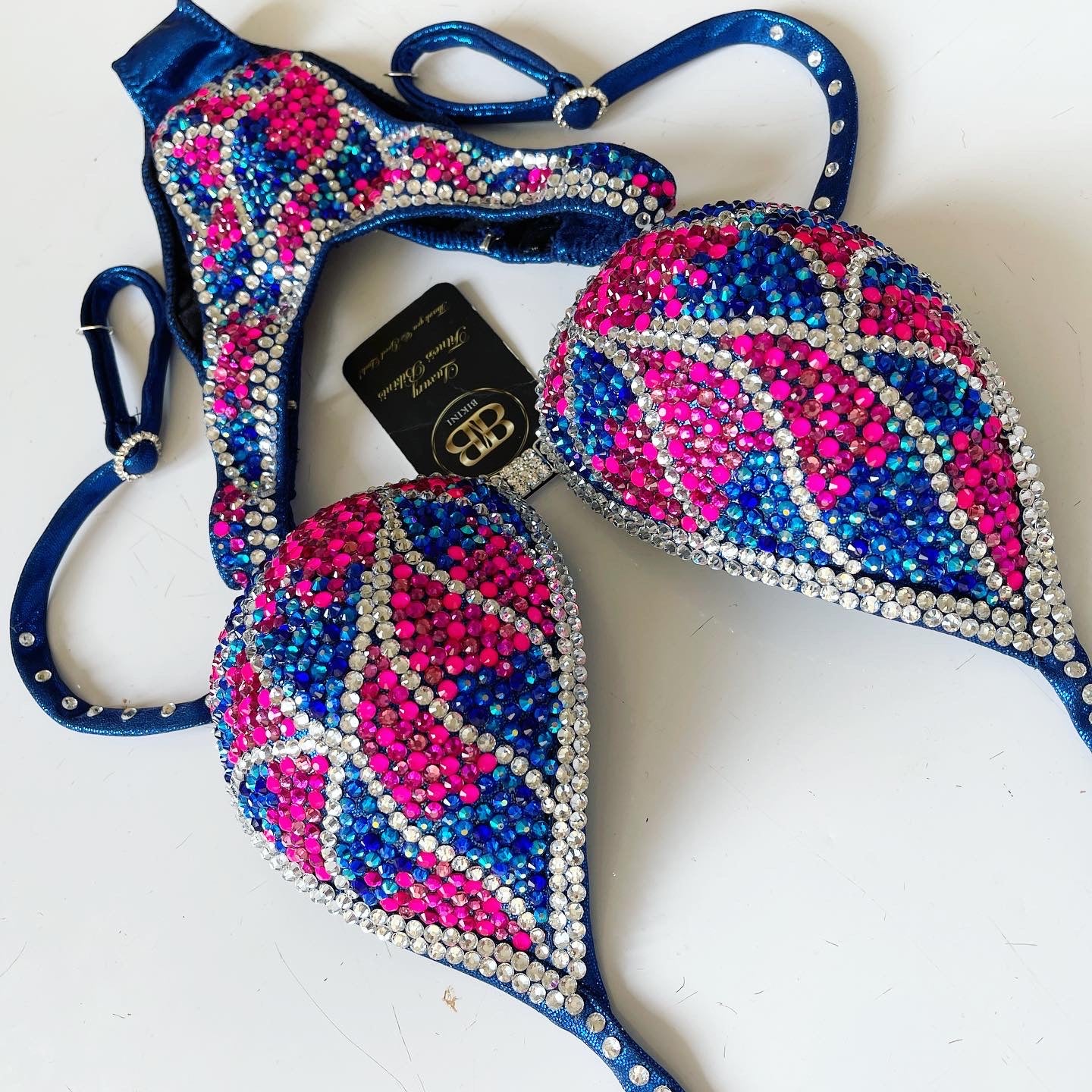 Neon pink, Sapphire blue & Silver Competition Suit (602)