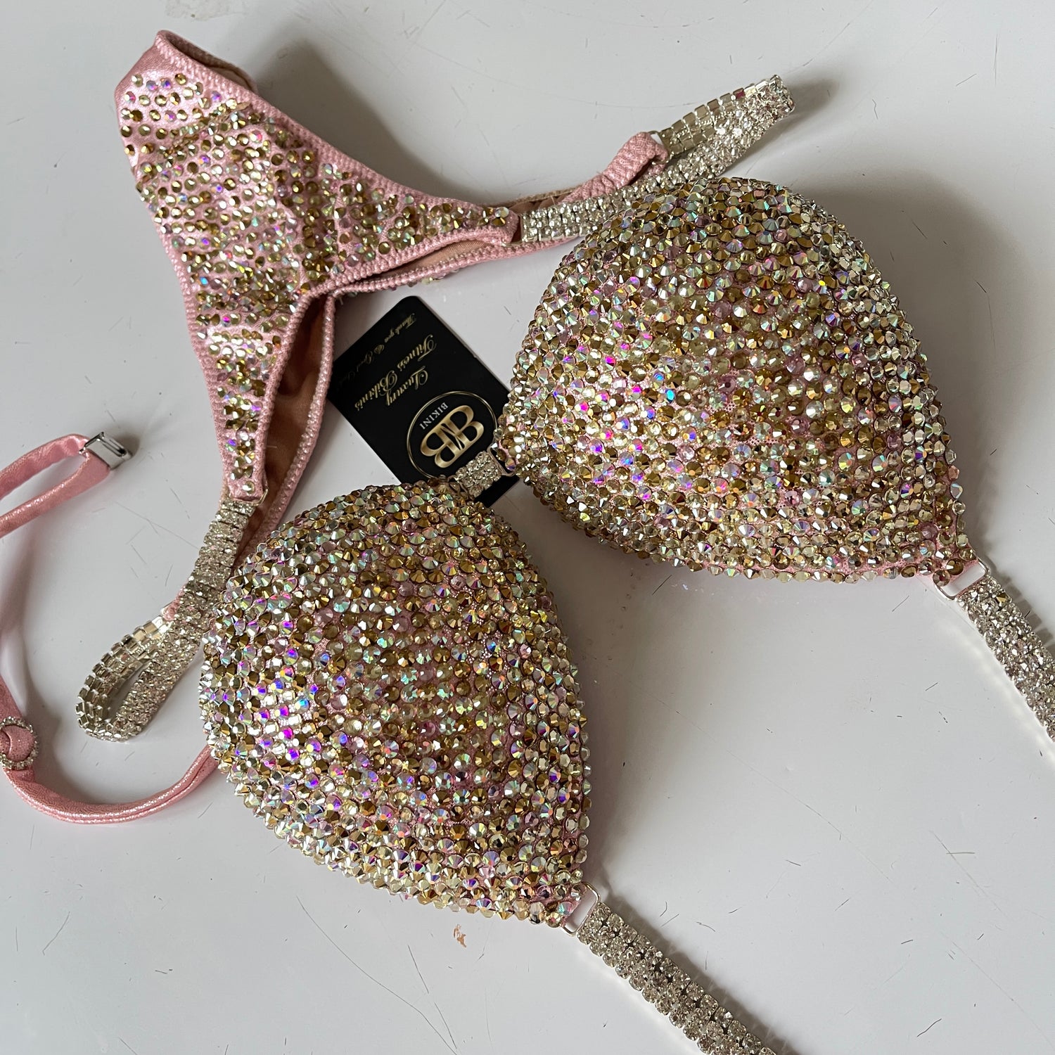 Gold rose and light pink Competition Bikini (603)
