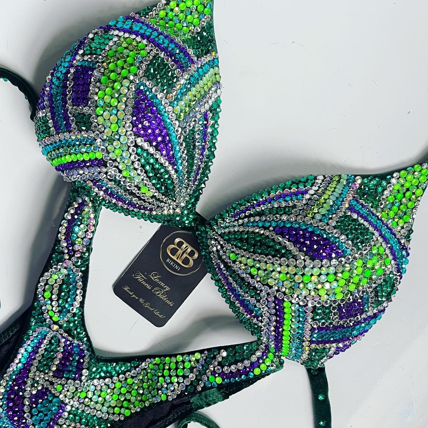 Neon green and purple crossed back straps competition Suit Suit (539)