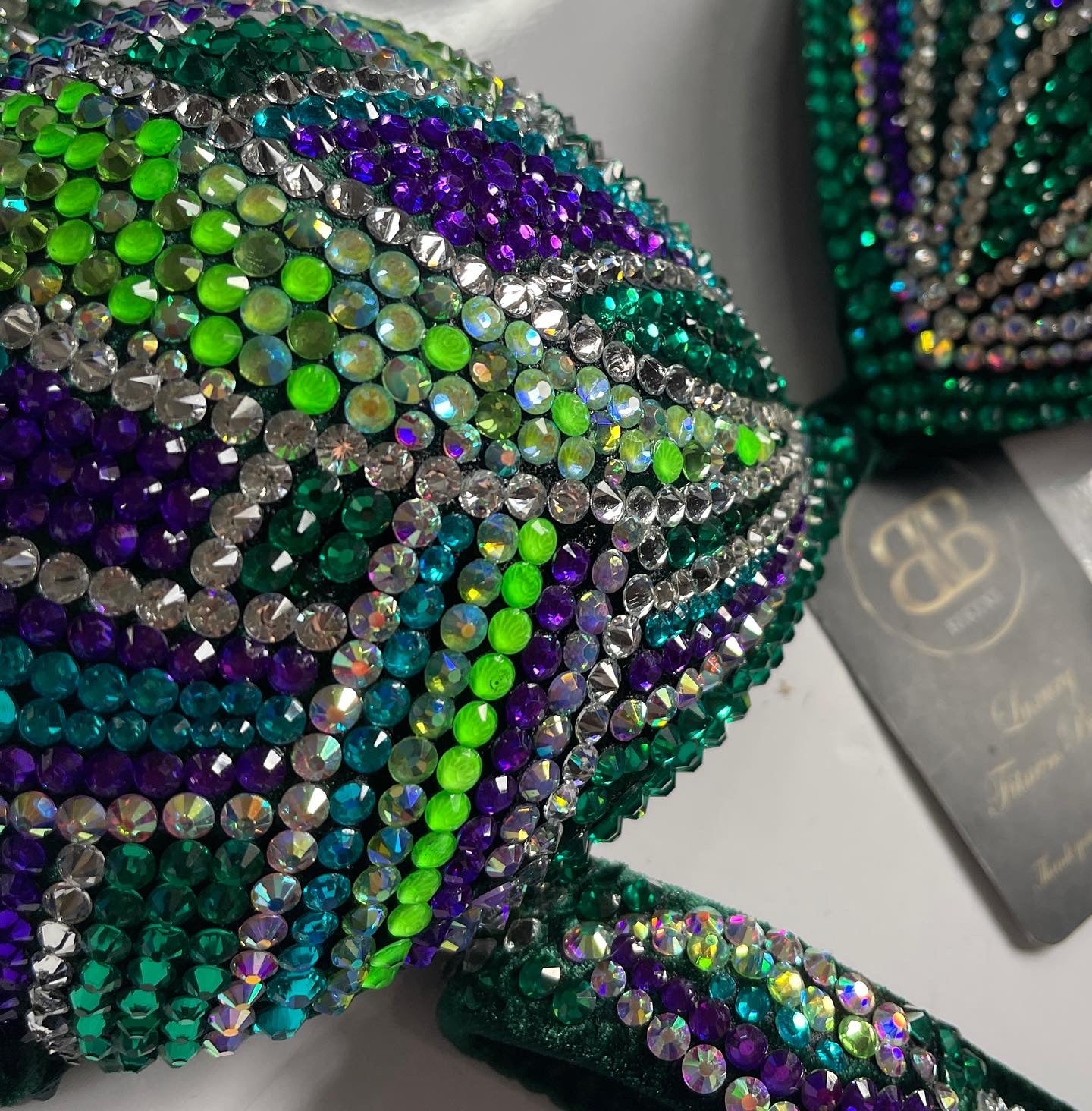 Neon green and purple crossed back straps competition Suit Suit (539)