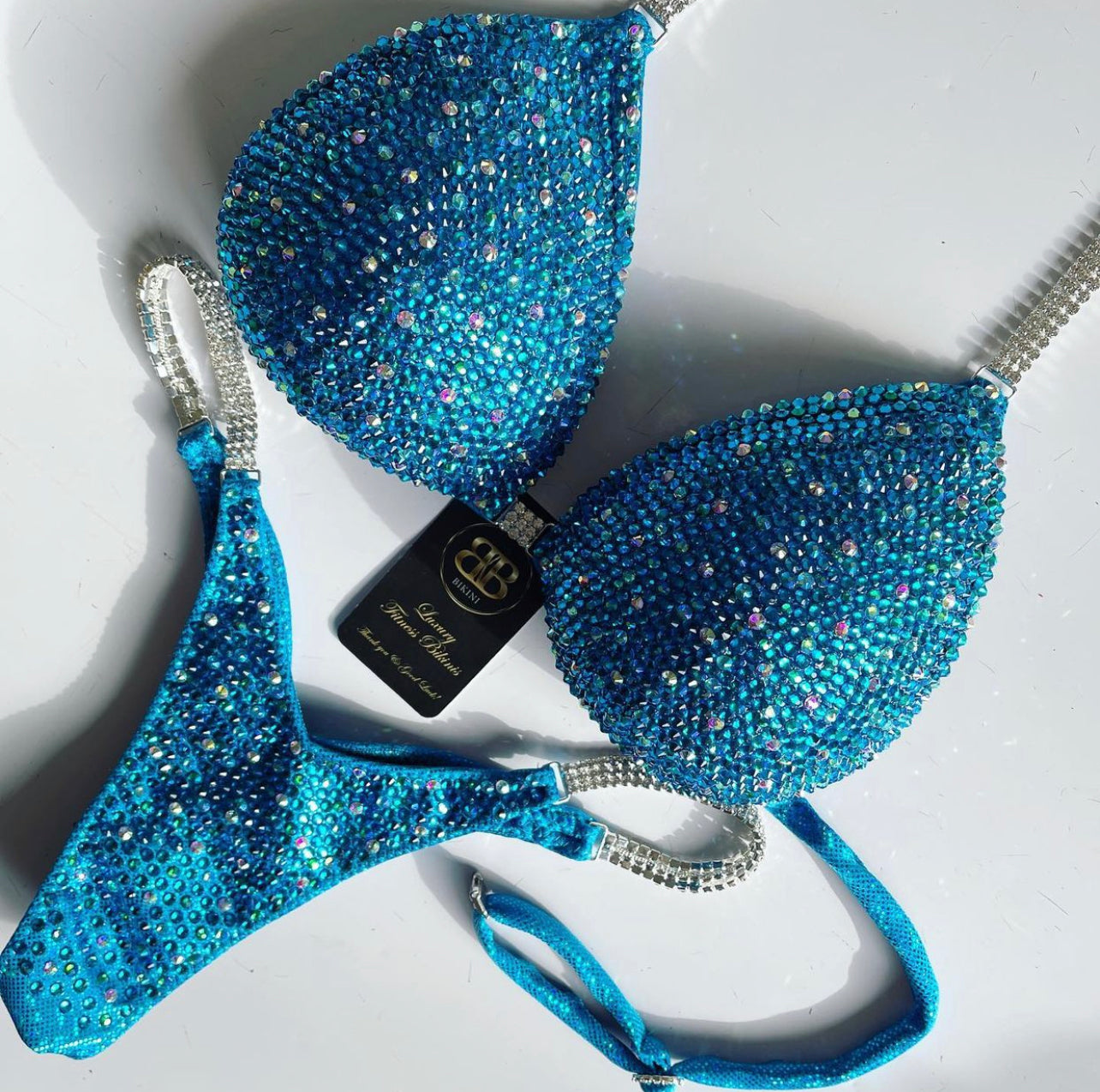 Malachite Blue NPC bikini with V - scoop style bottom (704)