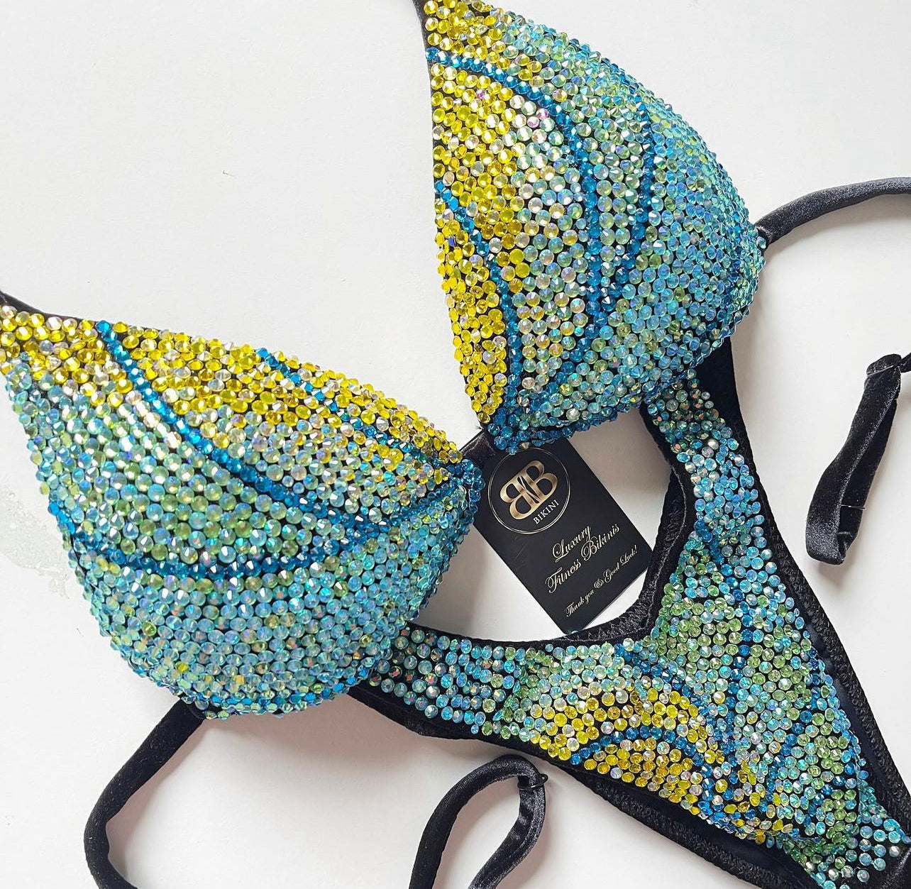 Rental - Yellow, light blue aquamarine bodyfitness, figure competition Suit D/DD bra cup