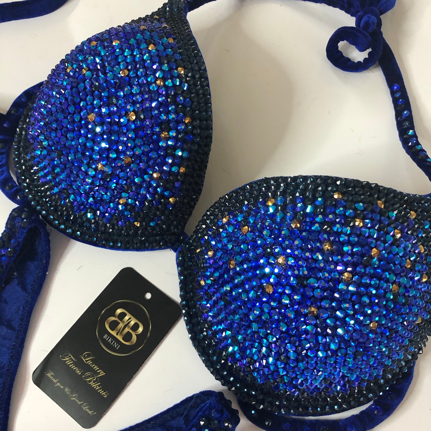 Middle Ombré Bikini Navy, Sapphire Blue with gold D bra cup - ready to buy