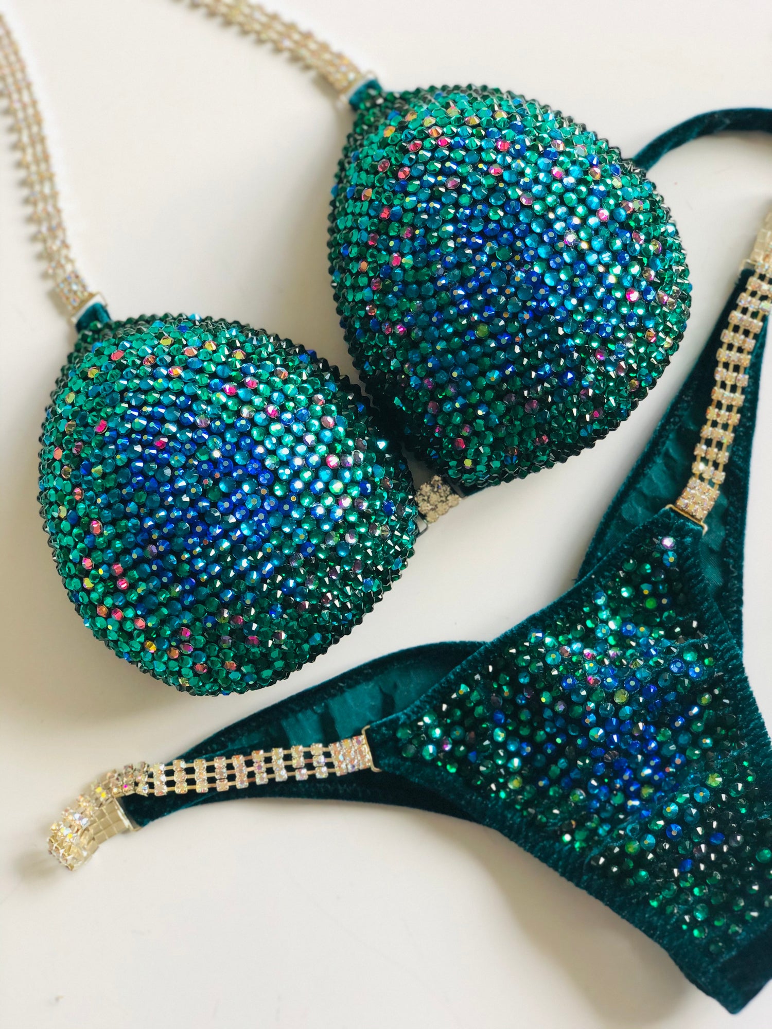 Emerald & Sapphire Blue Middle Ombre NPC style competition bikini (424)