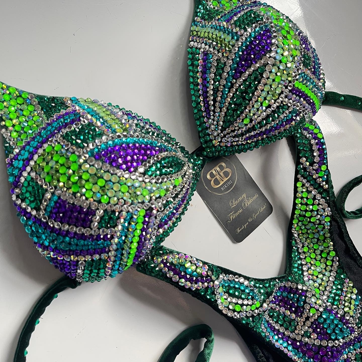 Neon green and purple crossed back straps competition Suit Suit (539)