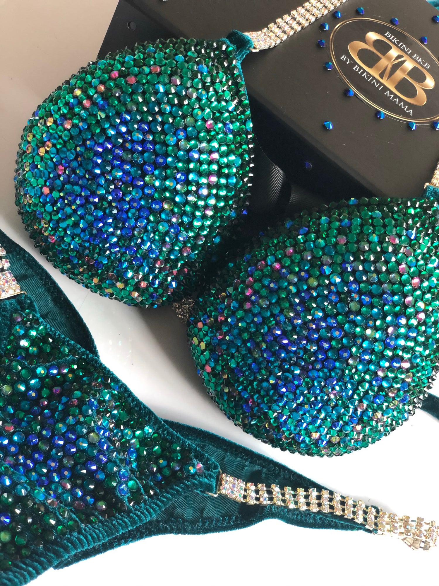 Emerald & Sapphire Blue Middle Ombre NPC style competition bikini (424)