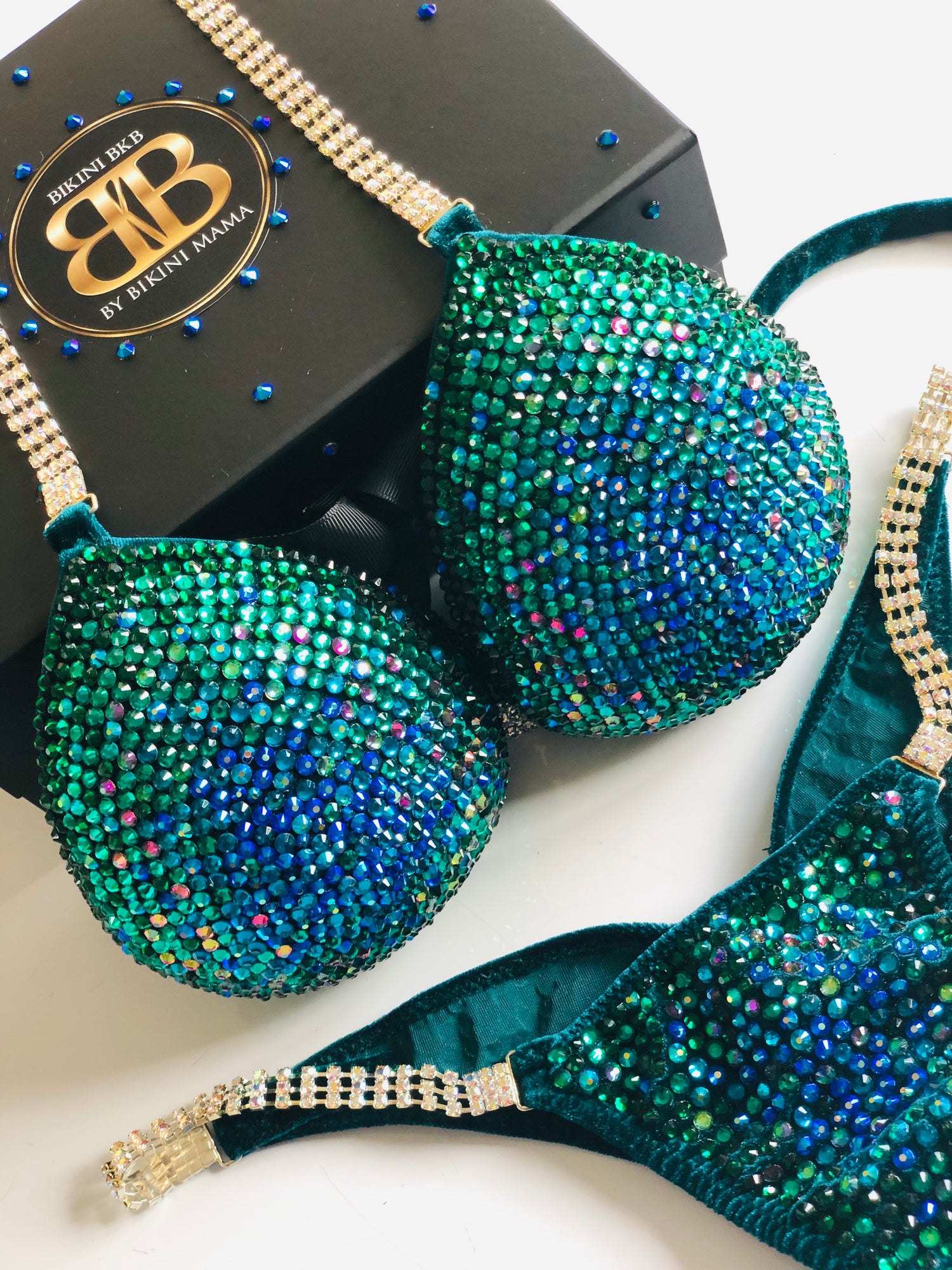 Emerald & Sapphire Blue Middle Ombre NPC style competition bikini (424)