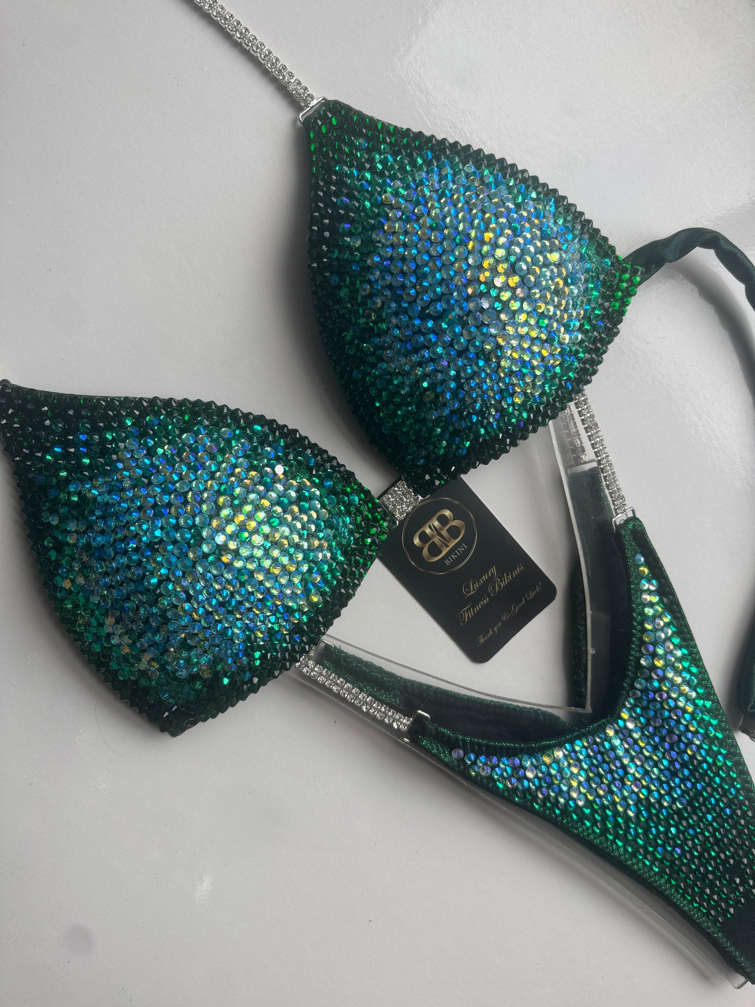 Green and turquoise middle ombre triangle bikini