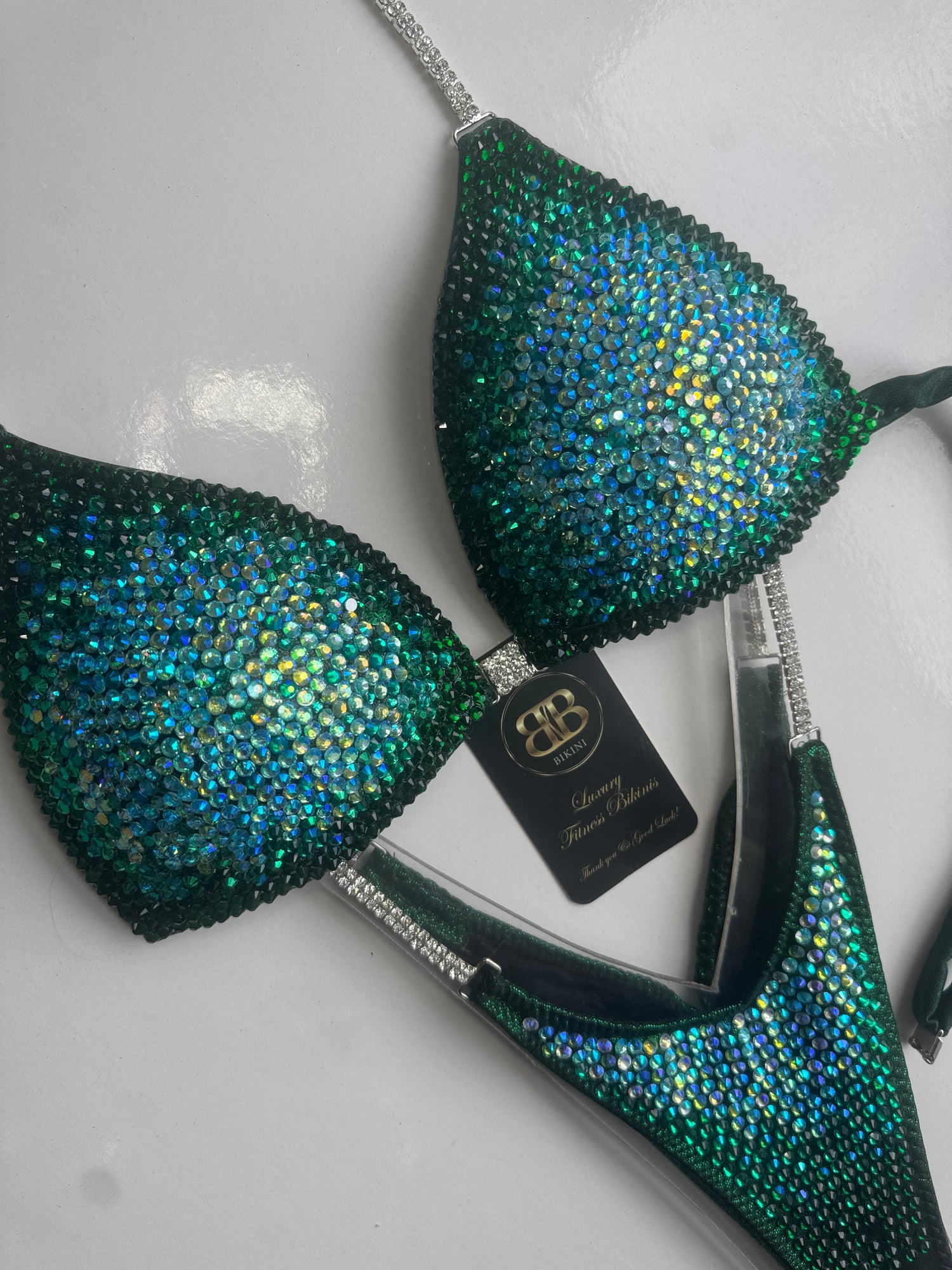 Green and turquoise middle ombre triangle bikini
