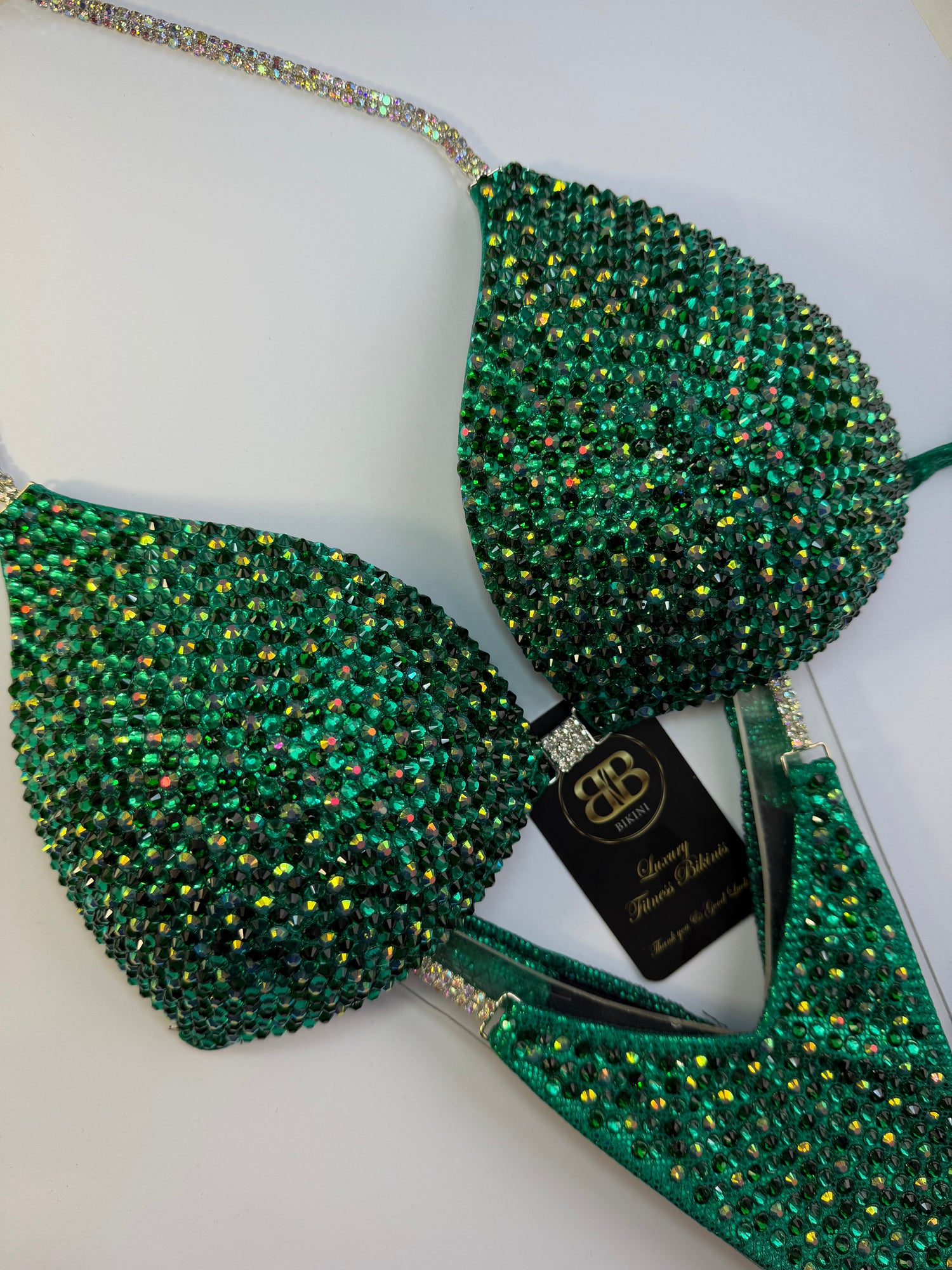 Green zircon and emerald triangle bikini - C/D bra cup (no. 262) - ready to buy