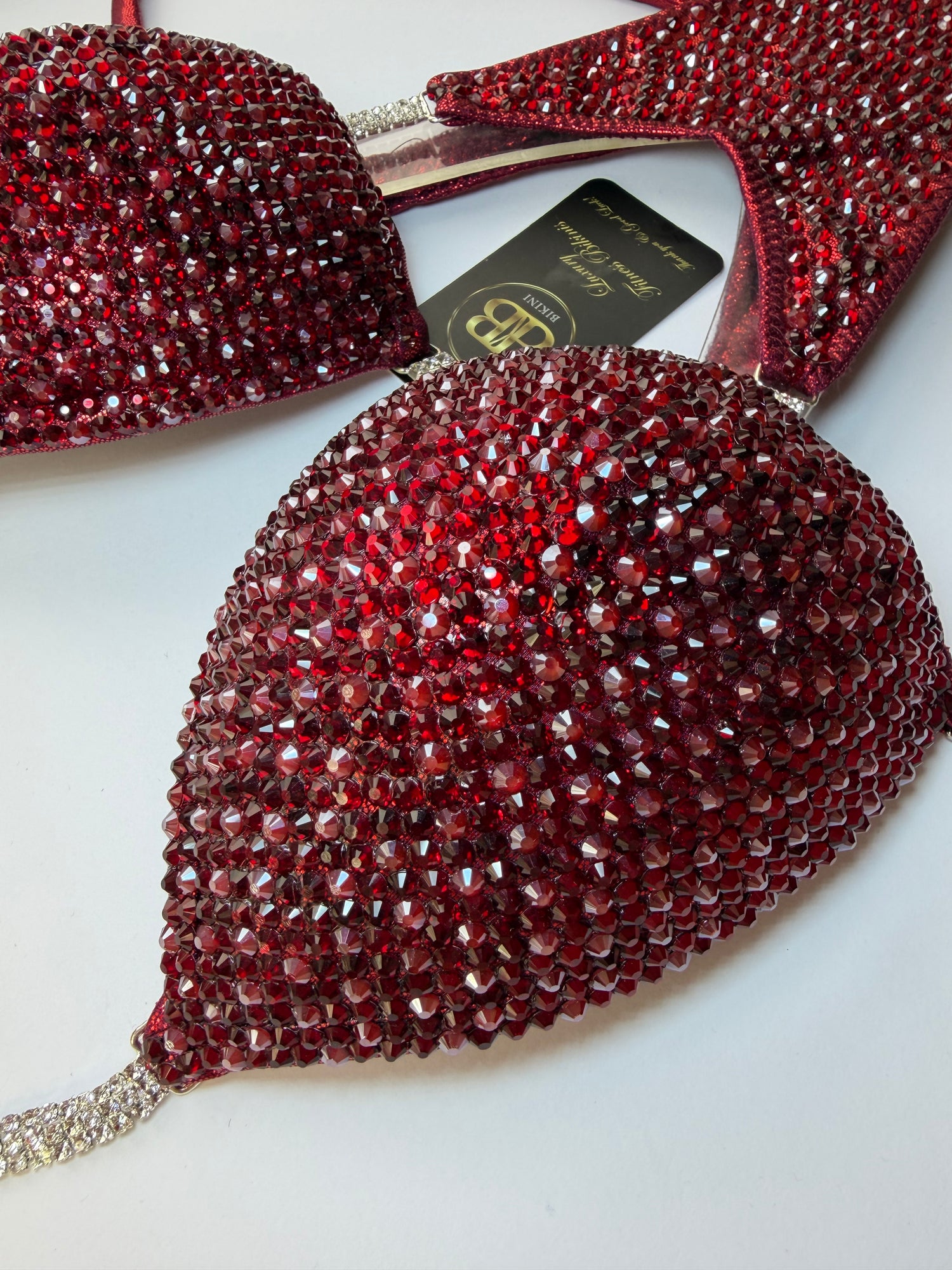 Burgundy dark red triangle bikini with AB burgundy crystals - DD bra cup (no. 267) - ready to buy