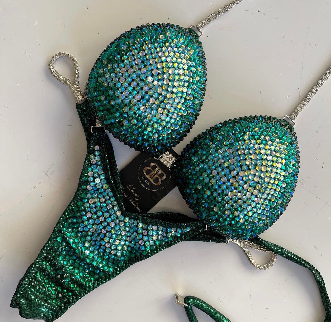 Rental Green and Turquoise middle ombre NPC style competition bikini B bra cup