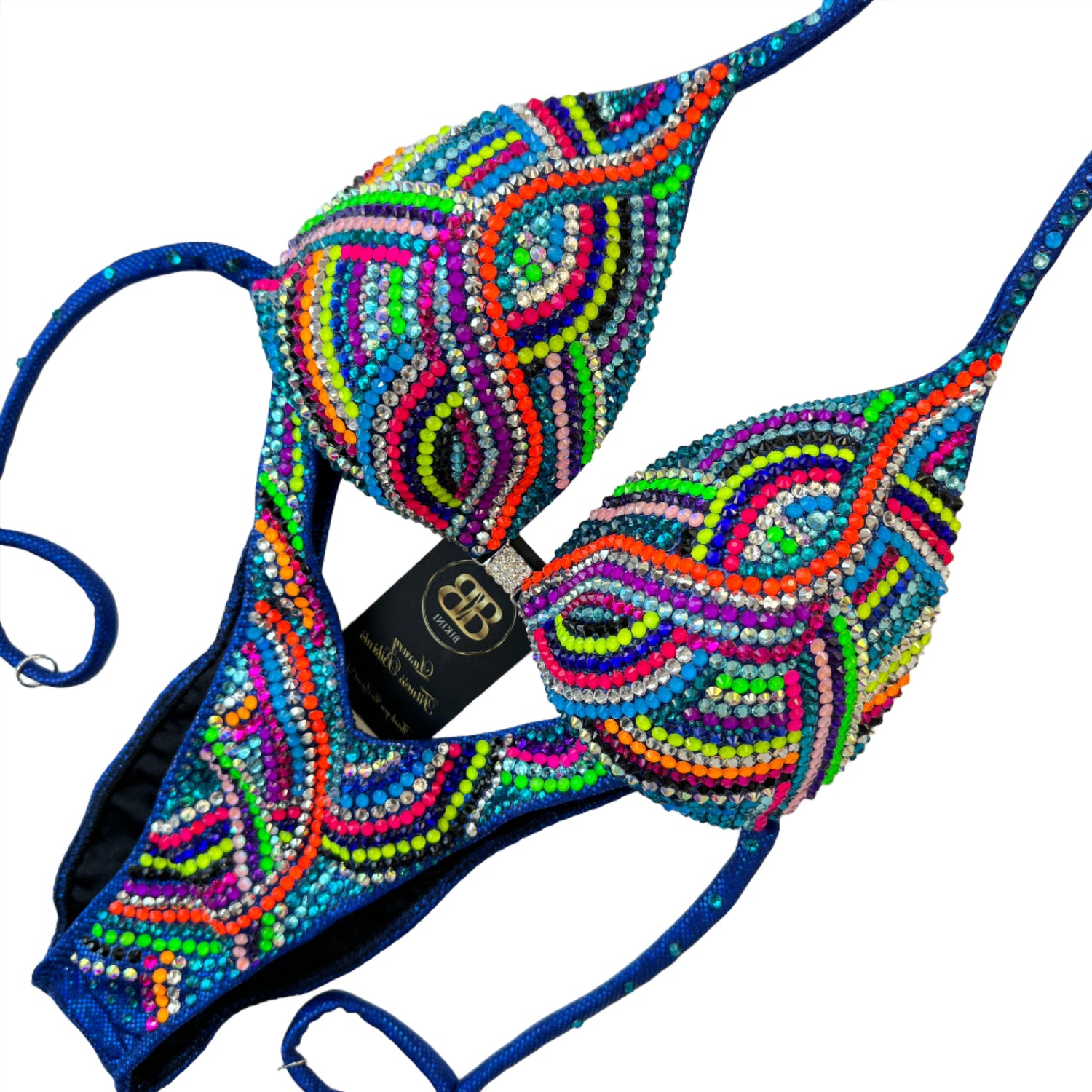 Neon Lines  Figure Suit -Crossed Back Straps Competition Suit (555)
