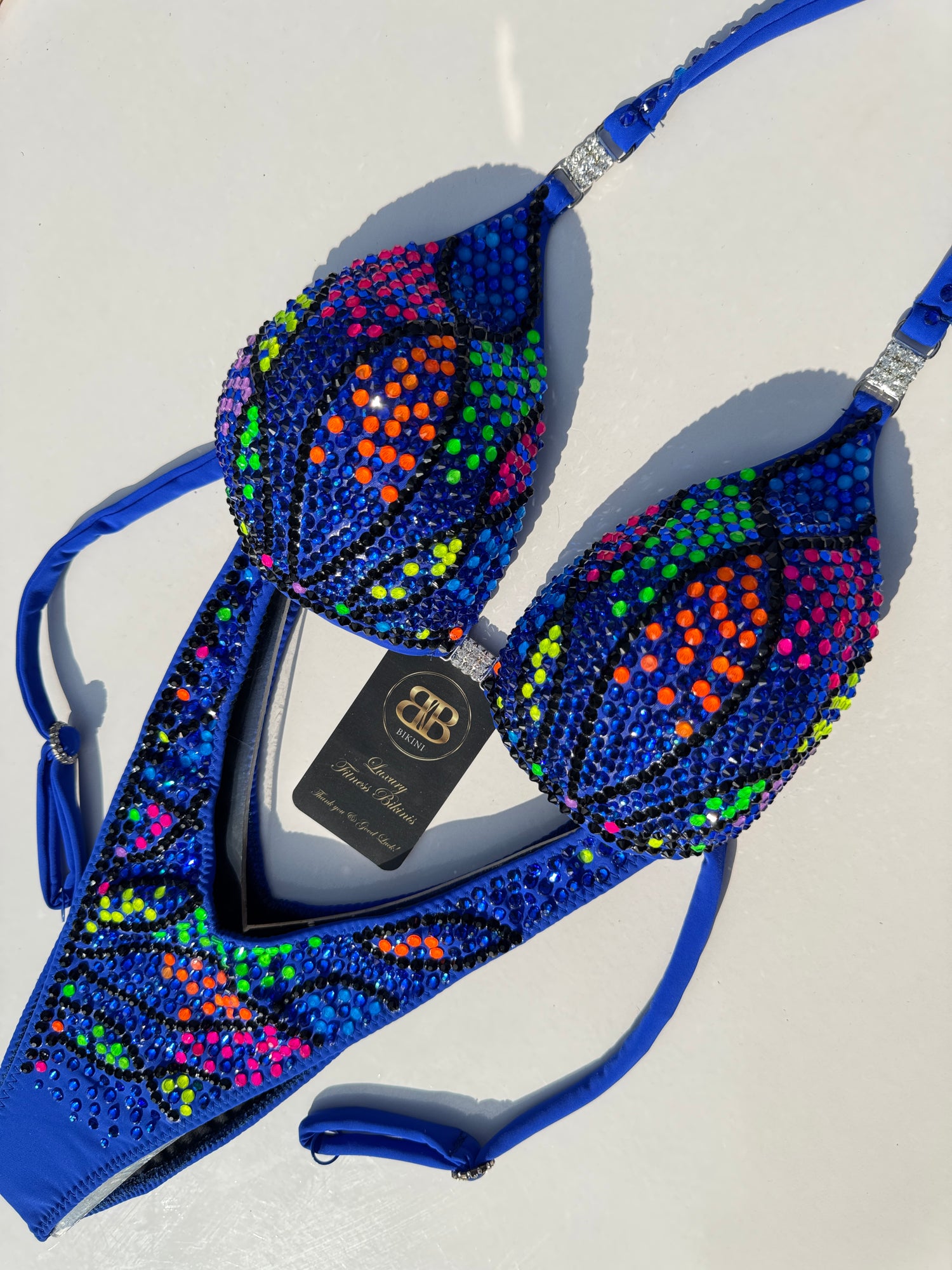 Royal blue figure suit with neon crystals - C cup