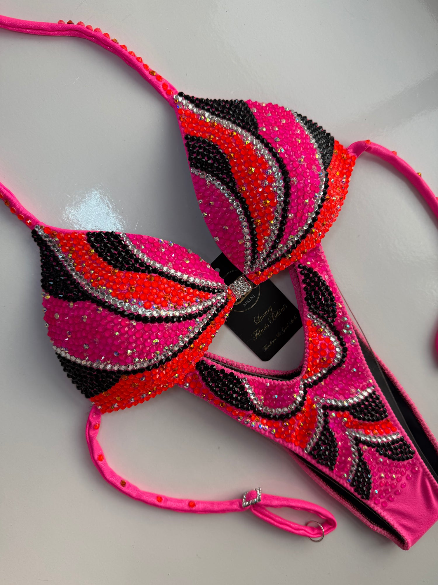 Brand new neon pink, neon orange, silver, black ombre figure/fitness suit - B/ small C cup (no.269)