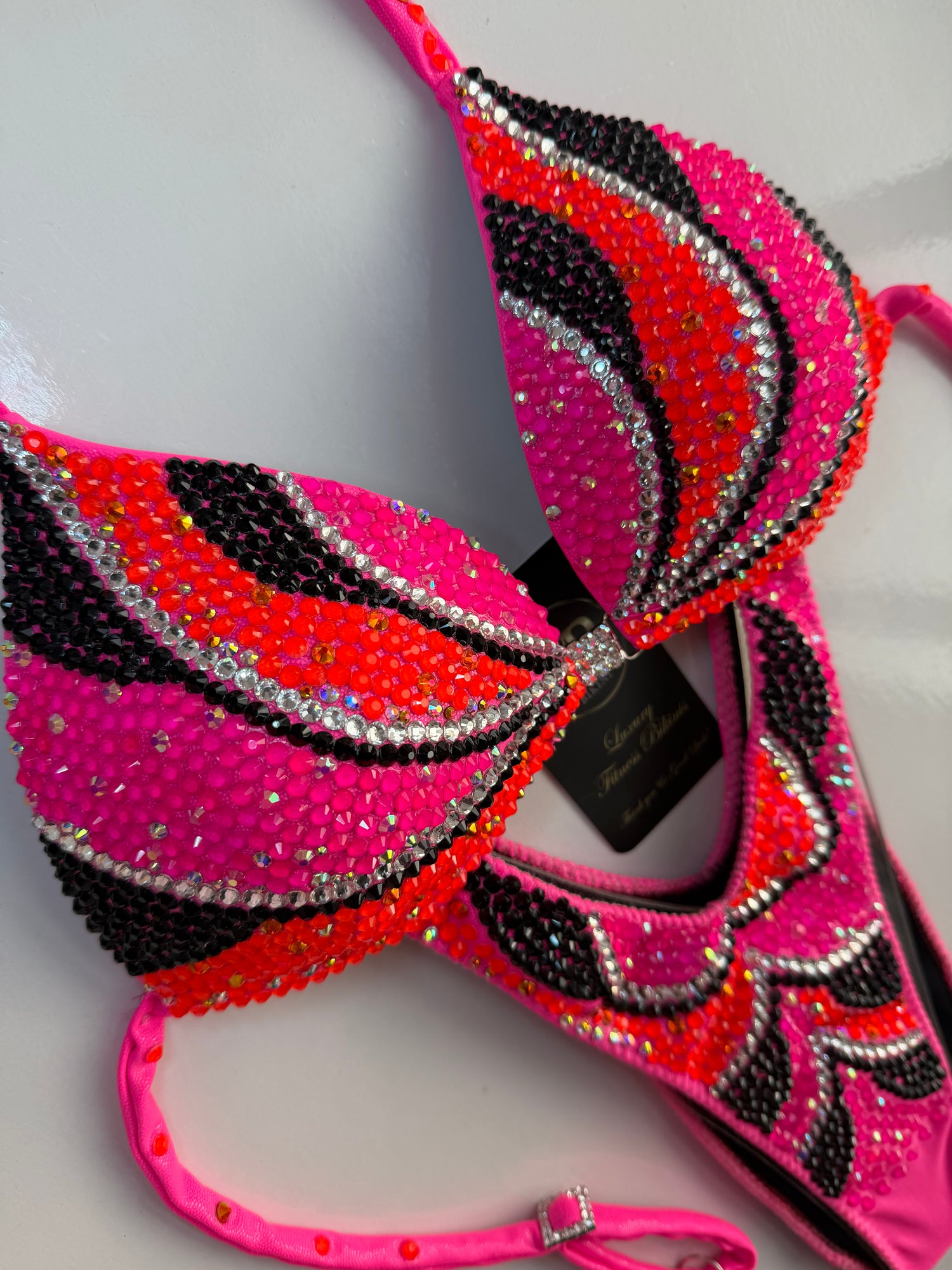 Brand new neon pink, neon orange, silver, black ombre figure/fitness suit - B/ small C cup (no.269)