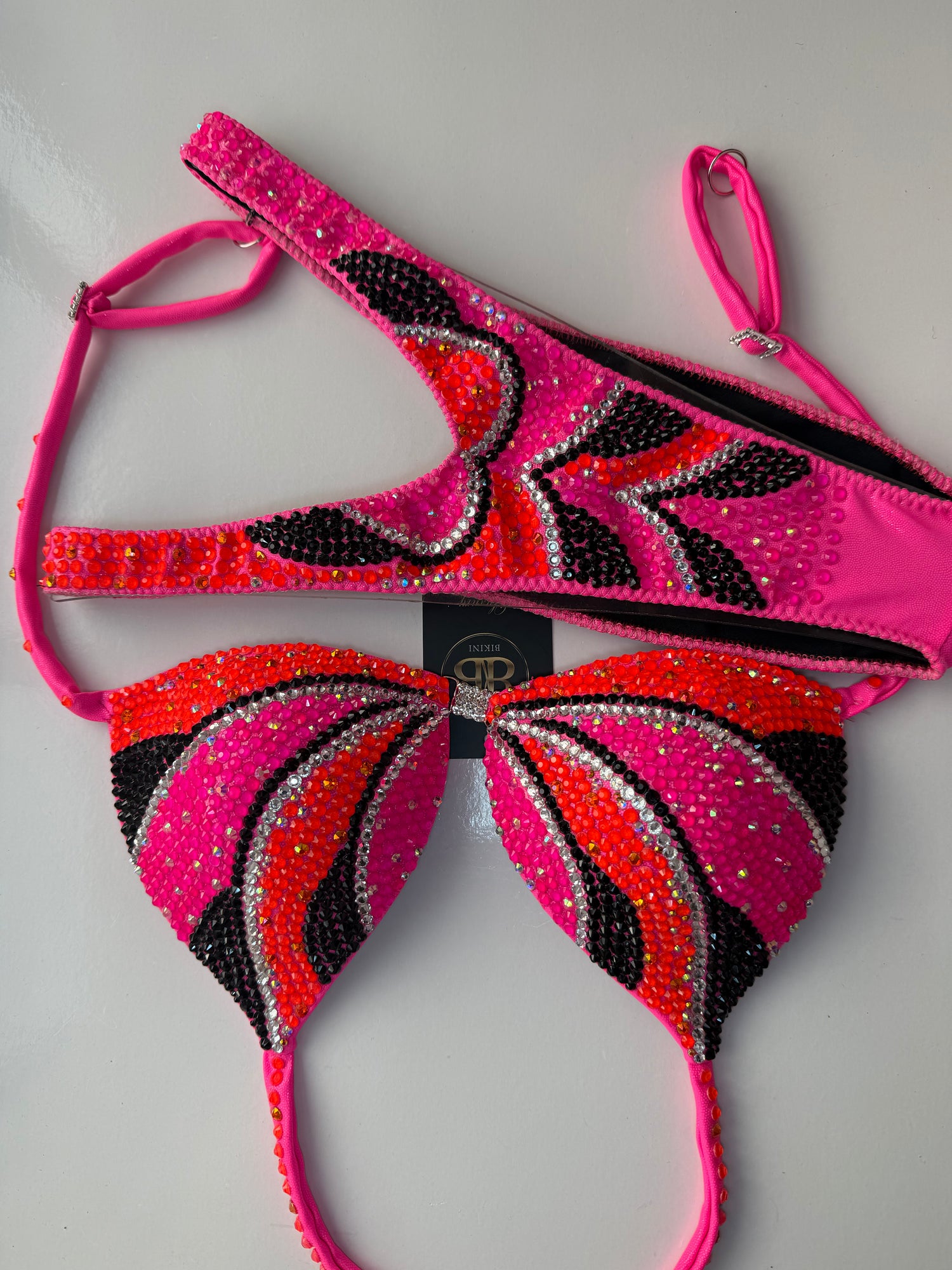 Brand new neon pink, neon orange, silver, black ombre figure/fitness suit - B/ small C cup (no.269)