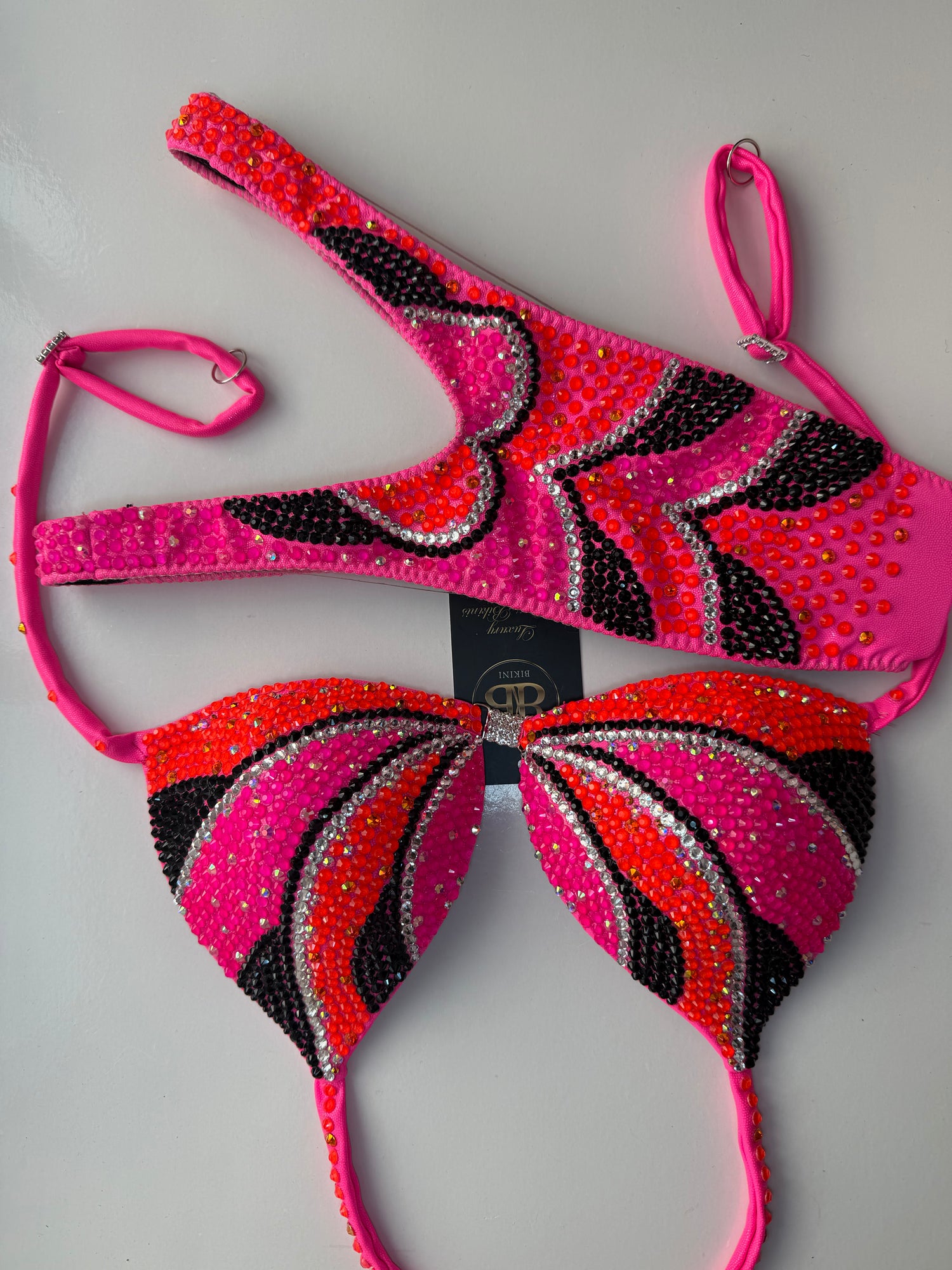 Brand new neon pink, neon orange, silver, black ombre figure/fitness suit - B/ small C cup (no.269)